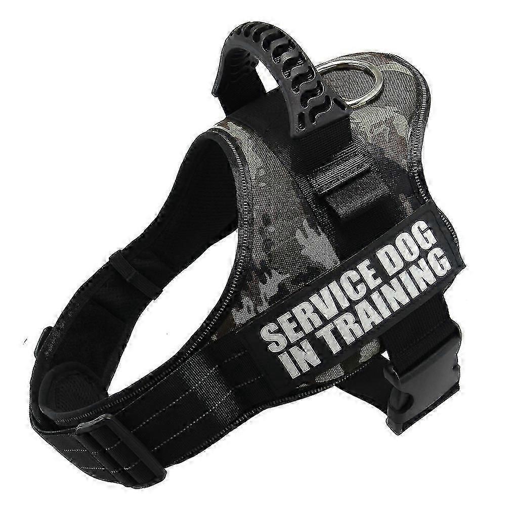 تسخير الأليف حبل عاكس من النايلون مقبض قابل للتعديل مضاد للتصادم سترة تسخير للكلاب الصغيرة المتوسطة الكبيرة التمويه الأسود