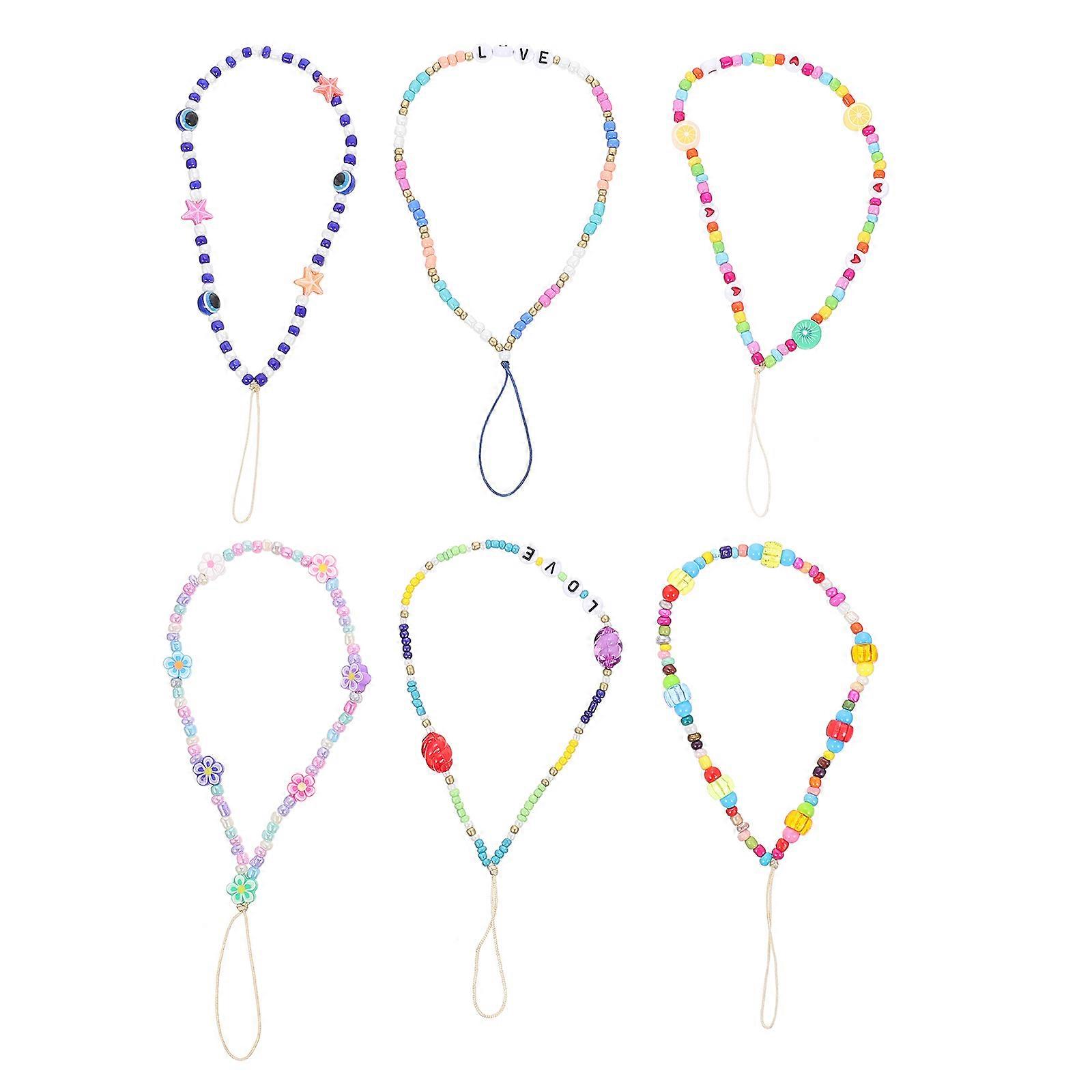 Beaded Phone Charm 6Pcs Assorted Color Soft Clay Durable Use Camera Lanyard for Decor