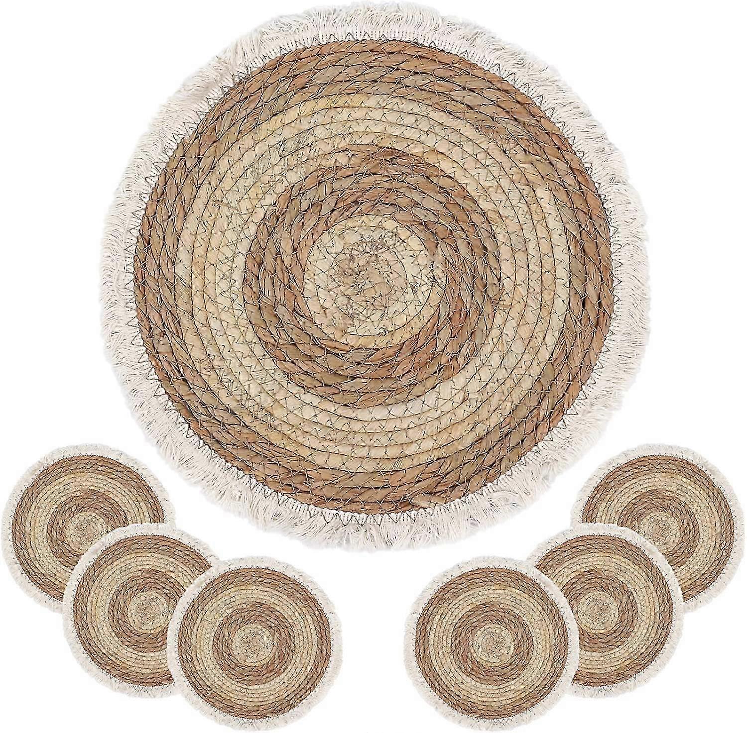 Natural Round 4/6/8 Of Set Straw Braided Placemat With Tassel Boho Handmade Rattan Weave Heat Resistant Mats For Kitchen Table Decor(9.8") 2025