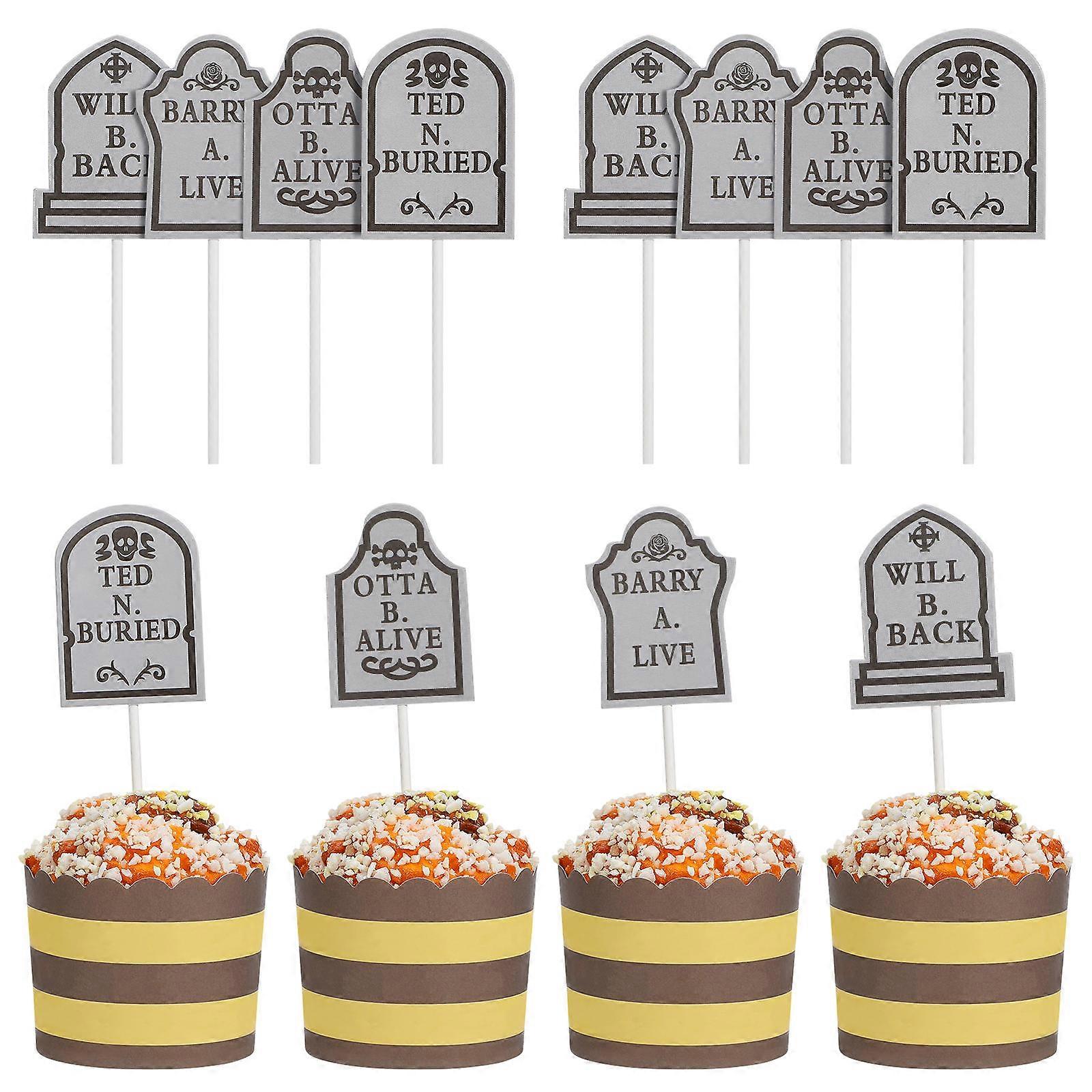 Cemetery Cake Decor Tombstone Pattern Cake Decorating Picks Dark Grey 24Pcs