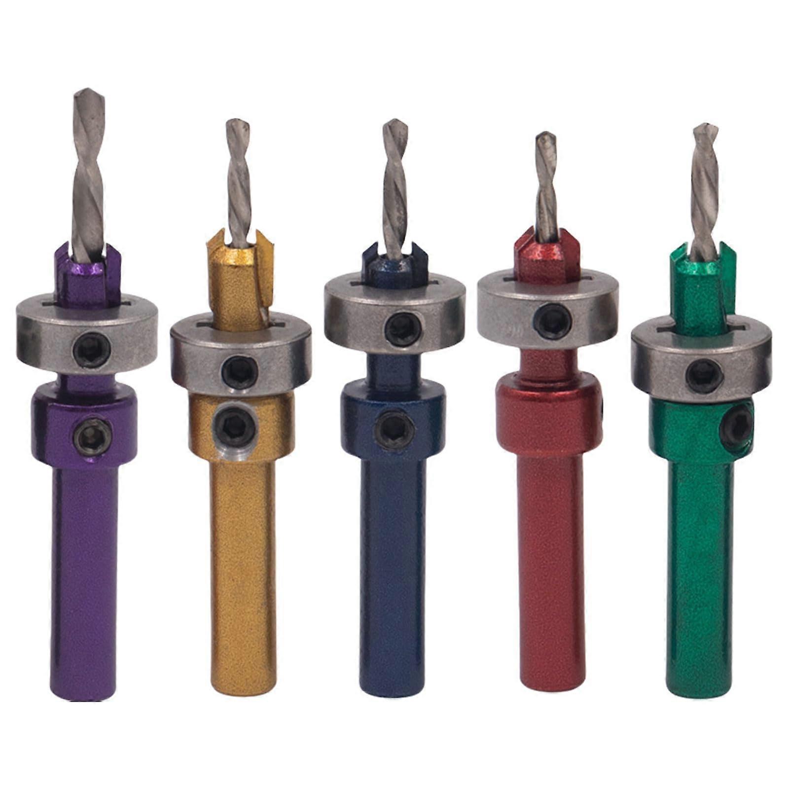 Countersink Drill Bit 5Piece Set For Wood QuickChange Chamfered Adjustable Counter Sink Hole