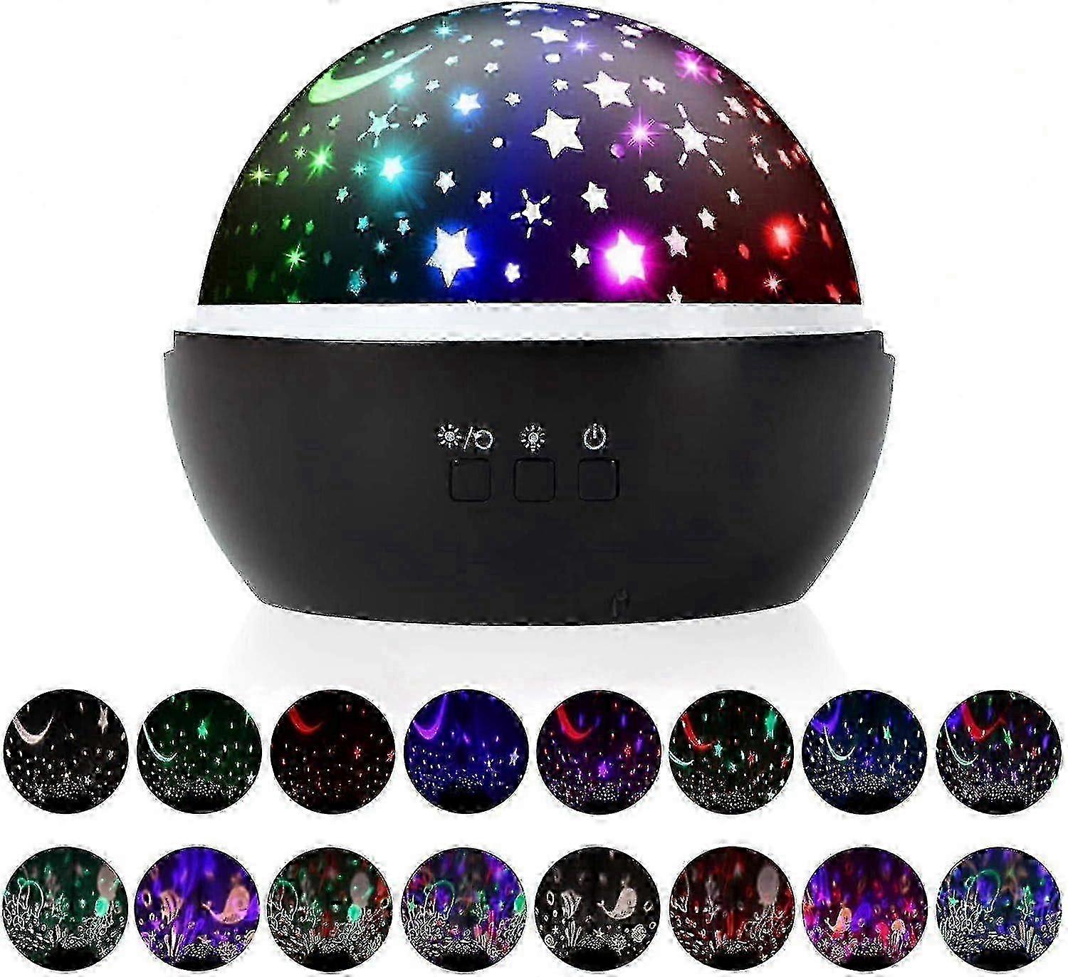 Projecteur de nuit étoilée 2025, lampe LED rotative, projecteur d'étoiles et de lune (noir)