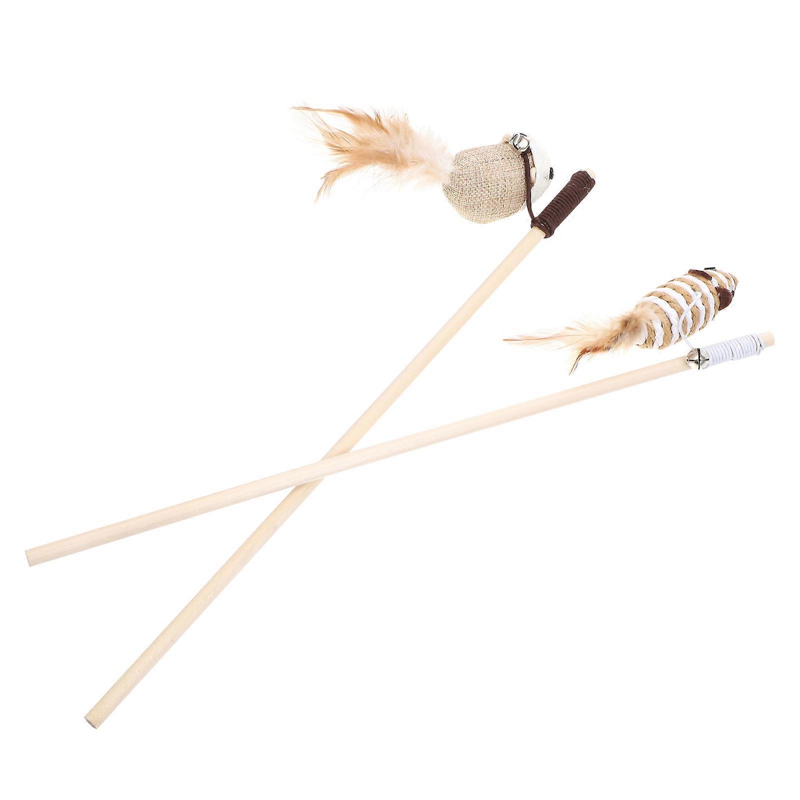 Cat Mouse Shape Plaything Teaser Stick Interactive for Pet Playing 4Pcs