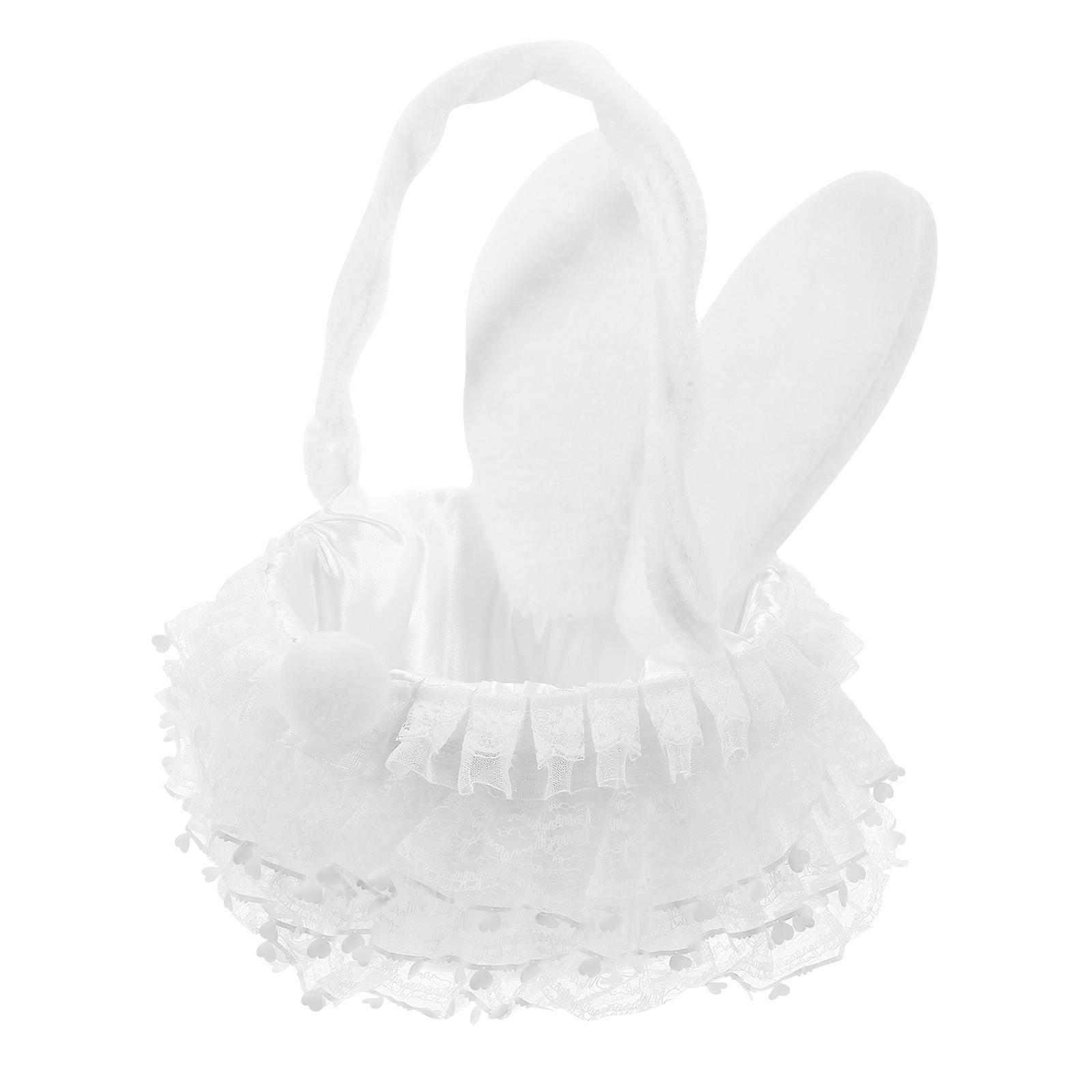 Bunny Ear Basket with Handle Easter Basket for Storage 2Pcs White