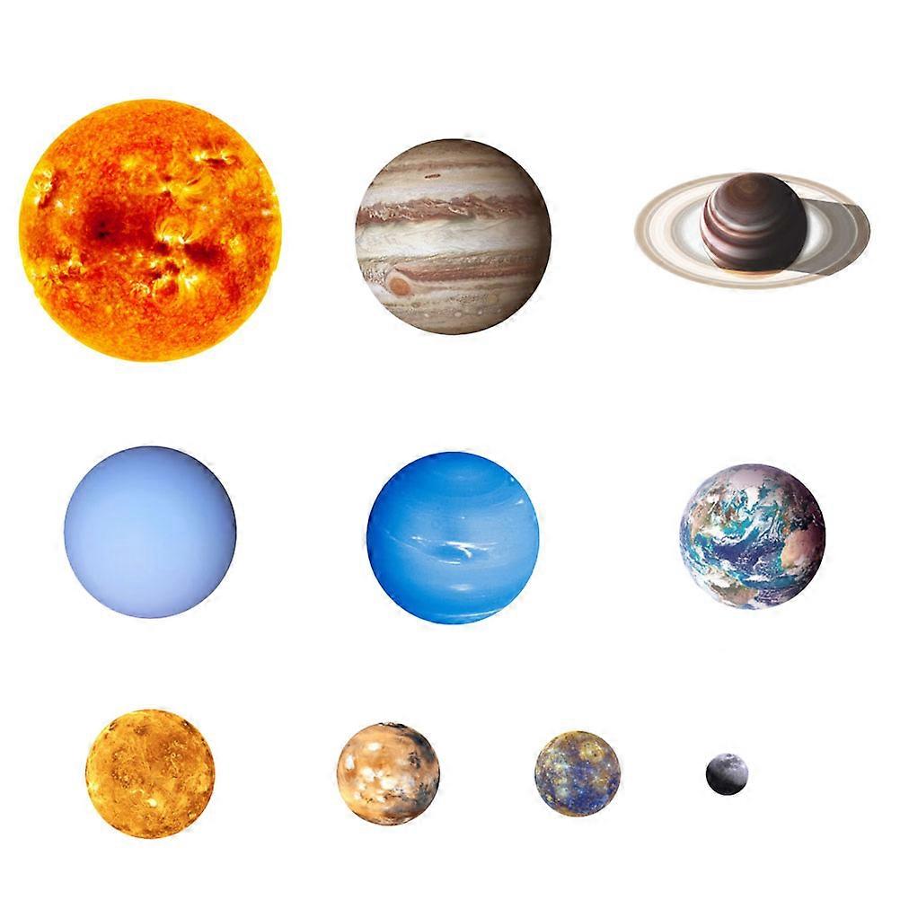 Stylish Adhesive Papers Moon Nine Planets Stickers for Decor 2Pcs