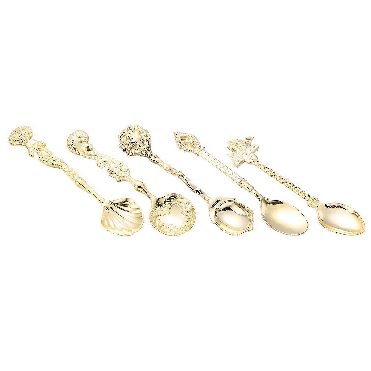 Golden Stainless Steel Spoon Set for Rice Soup Serving 10Pcs Retro Design