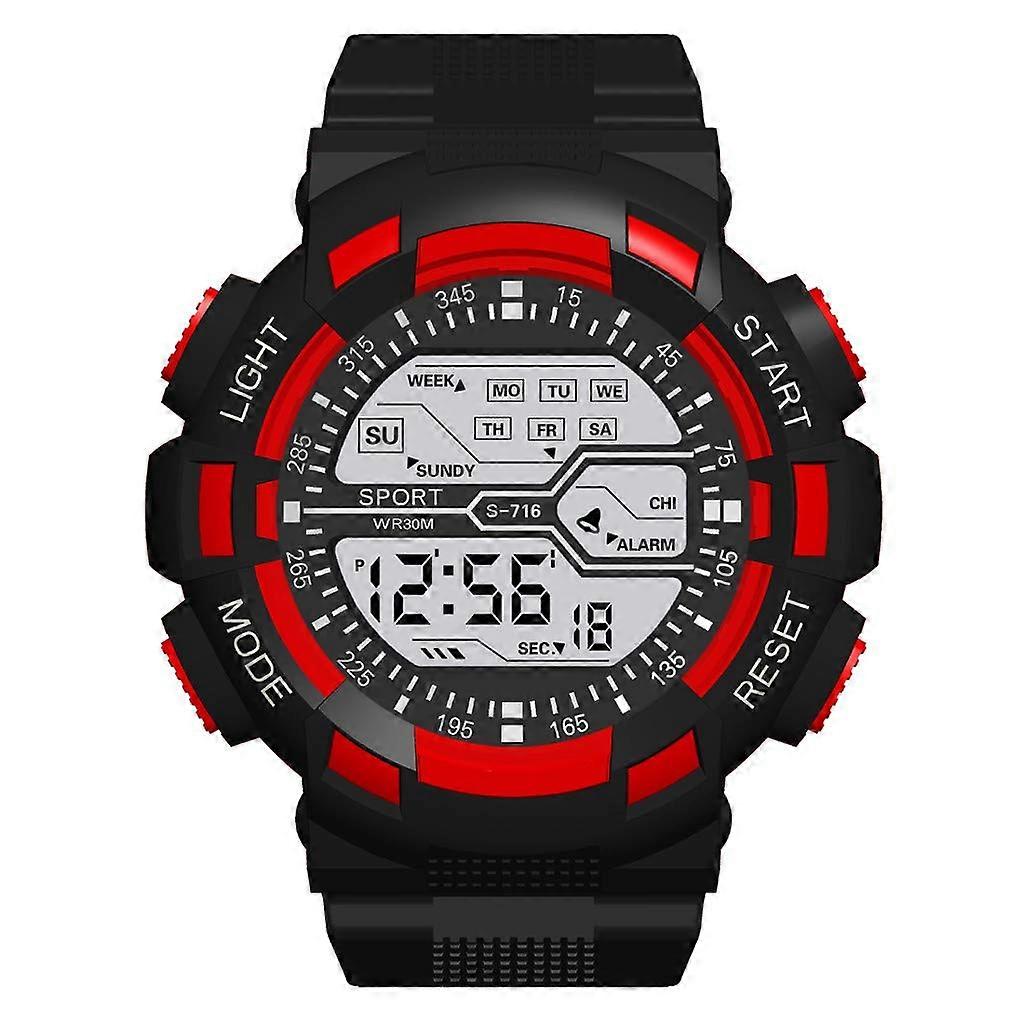 Electronic Function Watch, Sports Fashion Style, Colorful Luminous Display, Elastic Band, Red, One Size