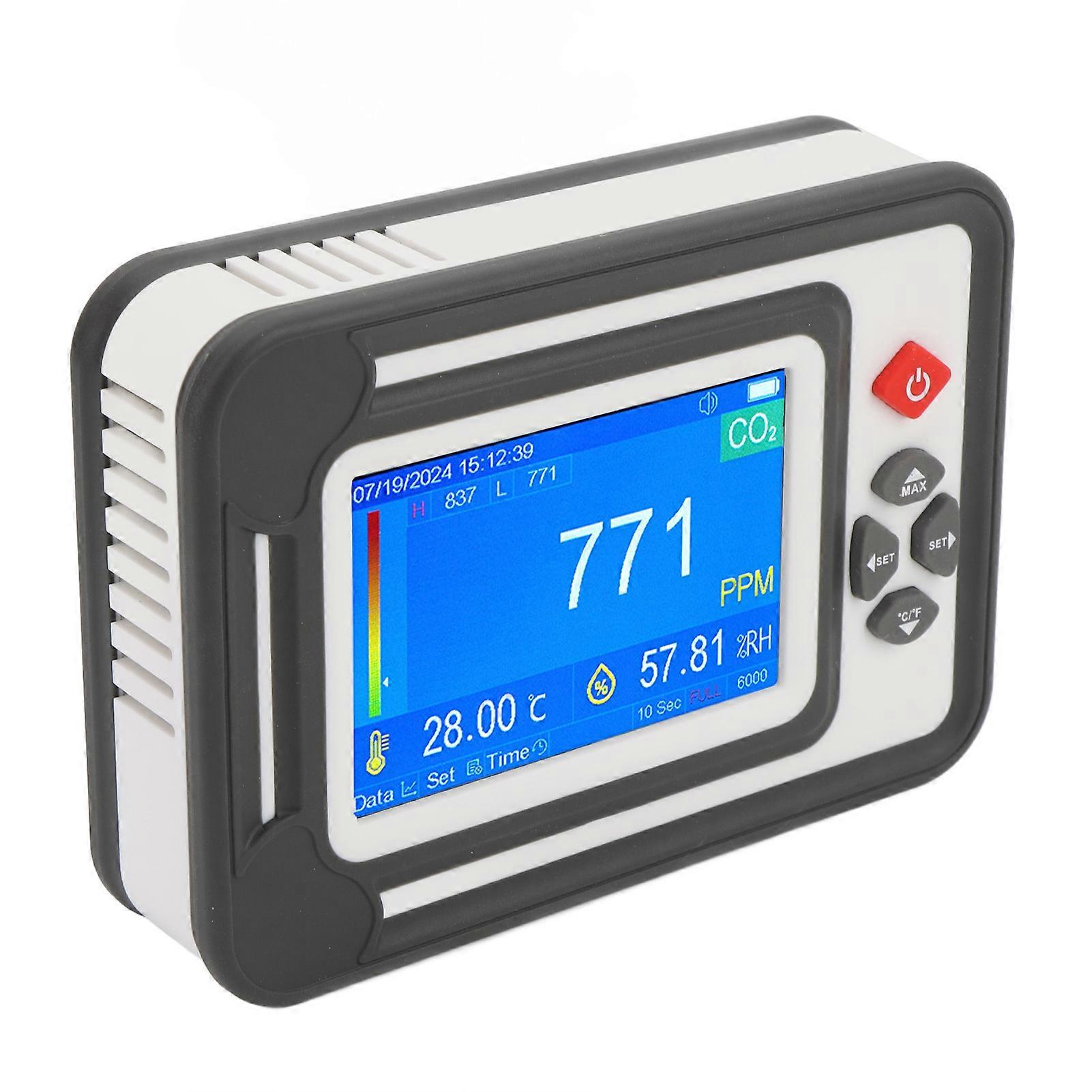 CO2 Detector High Accuracy Temperature Humidity Meter Portable Carbon Dioxide Detector with Reminder for Planting Tents Wine Cellars White 