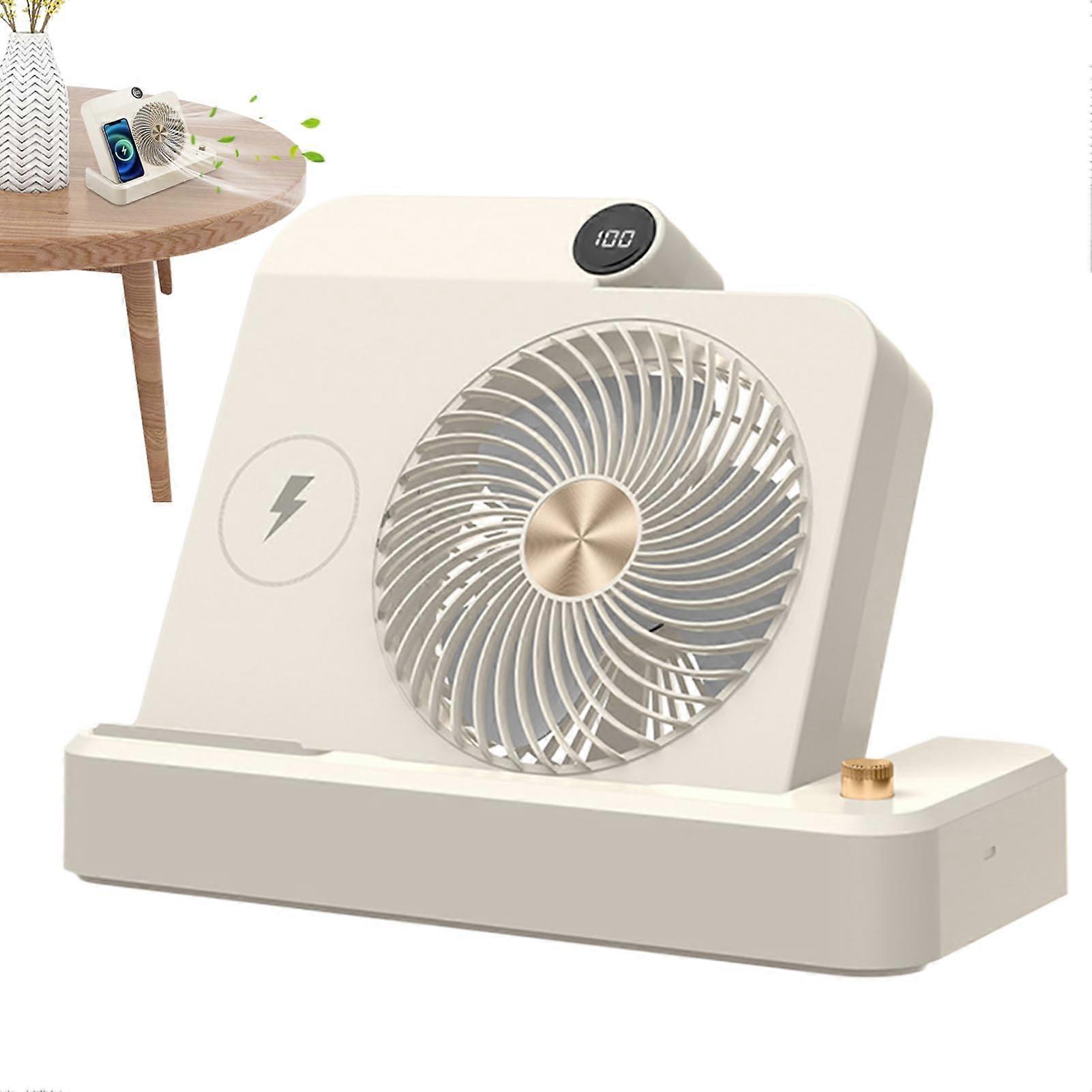 Small Desk Fan Wireless 9.45Inch Angled Base With 100Speed Digital Control Creamy Nightstand Fan