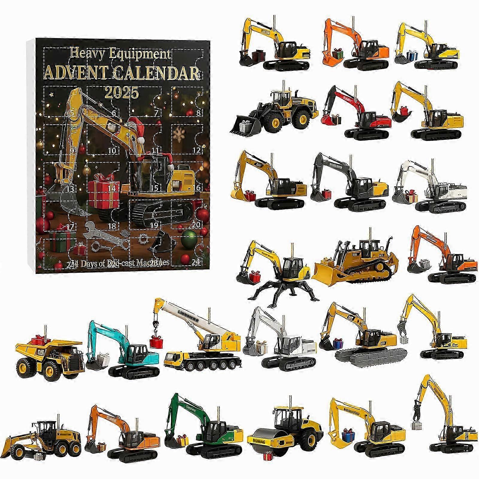 Advent Calendar 2025 2D Flat Miniature Construction Vehicle Ornaments Christmas Advent Calendar Xmas Countdown Calendar
