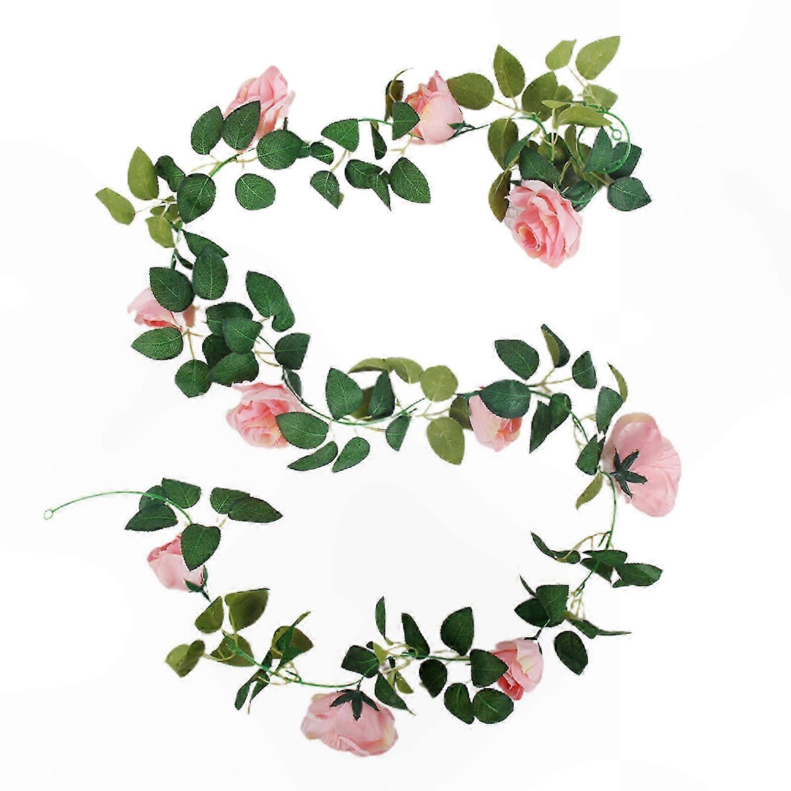 Realistisk rosa roseranke, 2,3 m kunstig blomsterkrans