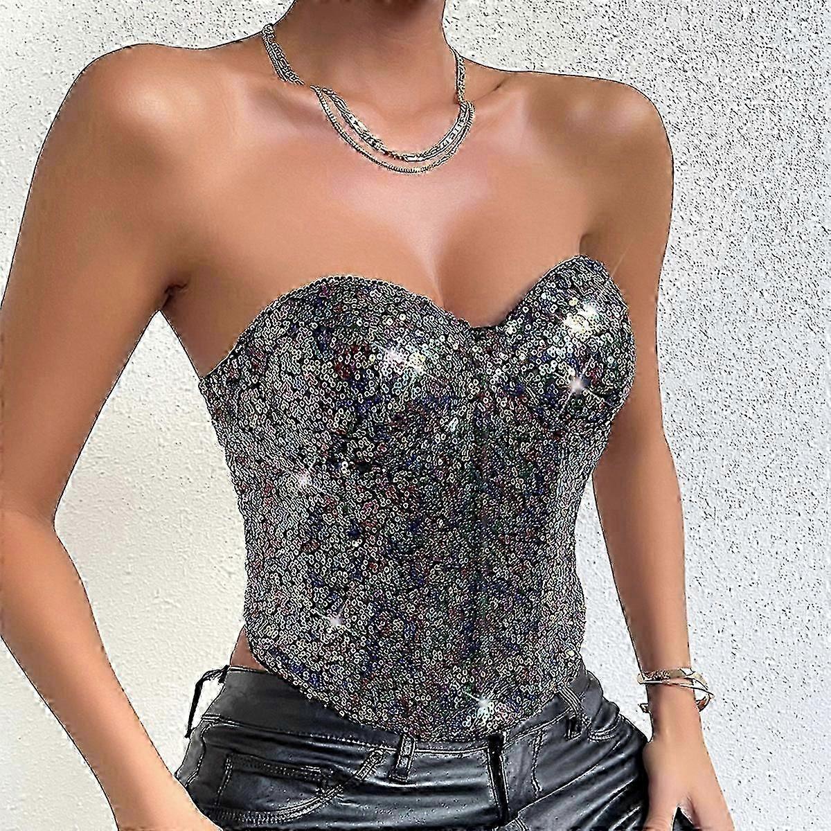 Corset overbust com lantejoulas iridescentes para mulheres em estilo gótico com zíperes - Lingerie Burlesca Vintage