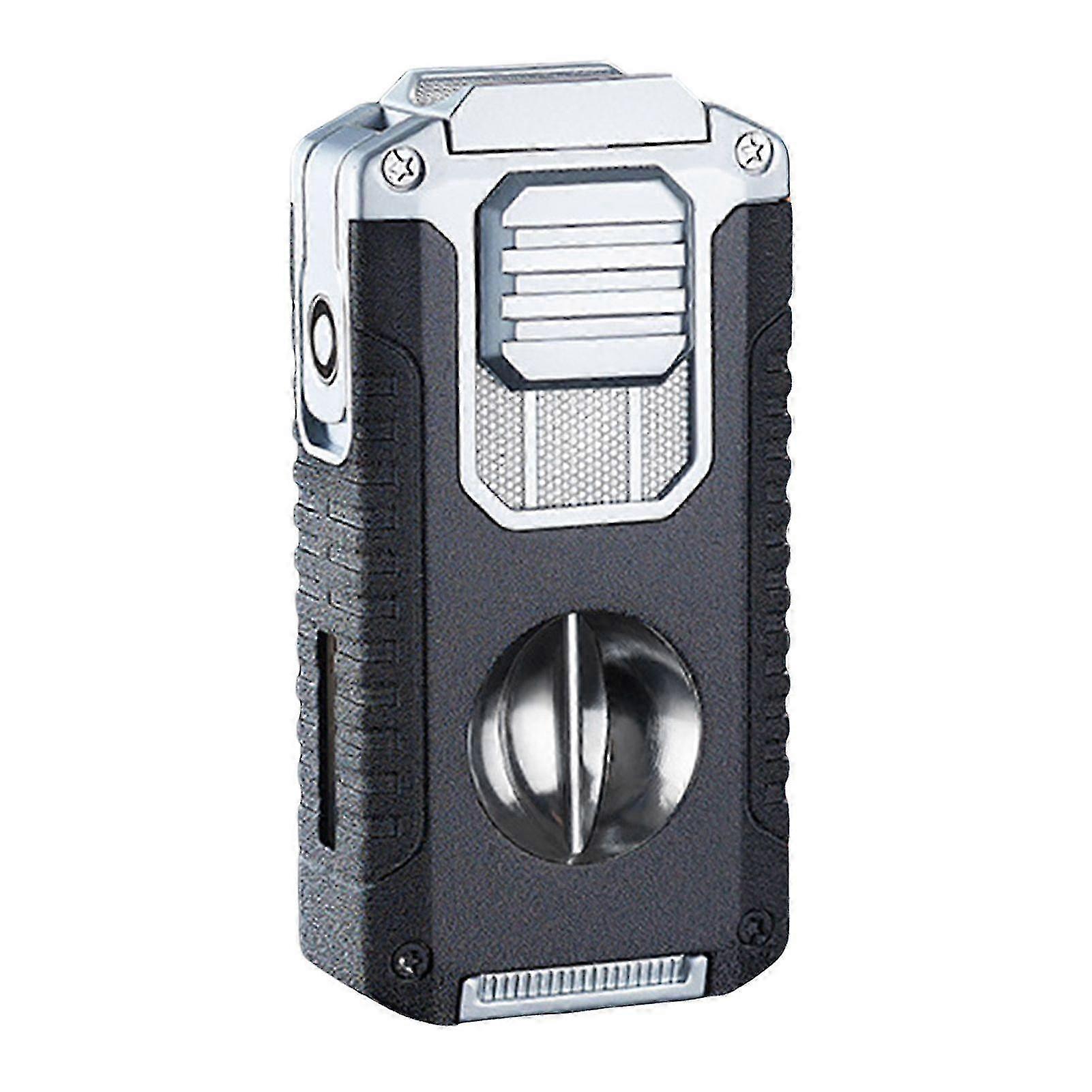 5-in-1 Cigar Lighter with V-Cutter & Punch & Draw Enhancer - Triple Jet Flame Refillable Butane Torch, Perfect Gift for Men 2025