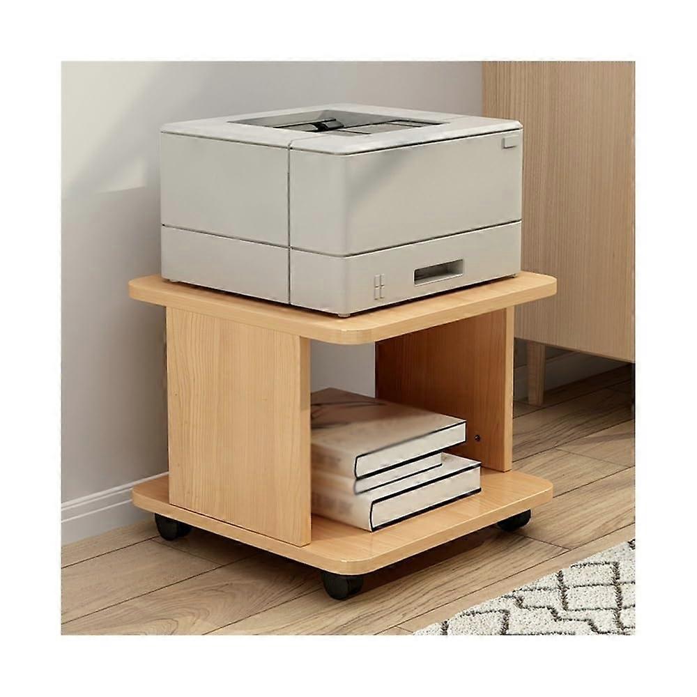Printer Stand Wooden Movable Laser Printer Cart 2Tier Mobile Open Storage HeavyDuty Rack Office Home Log Color