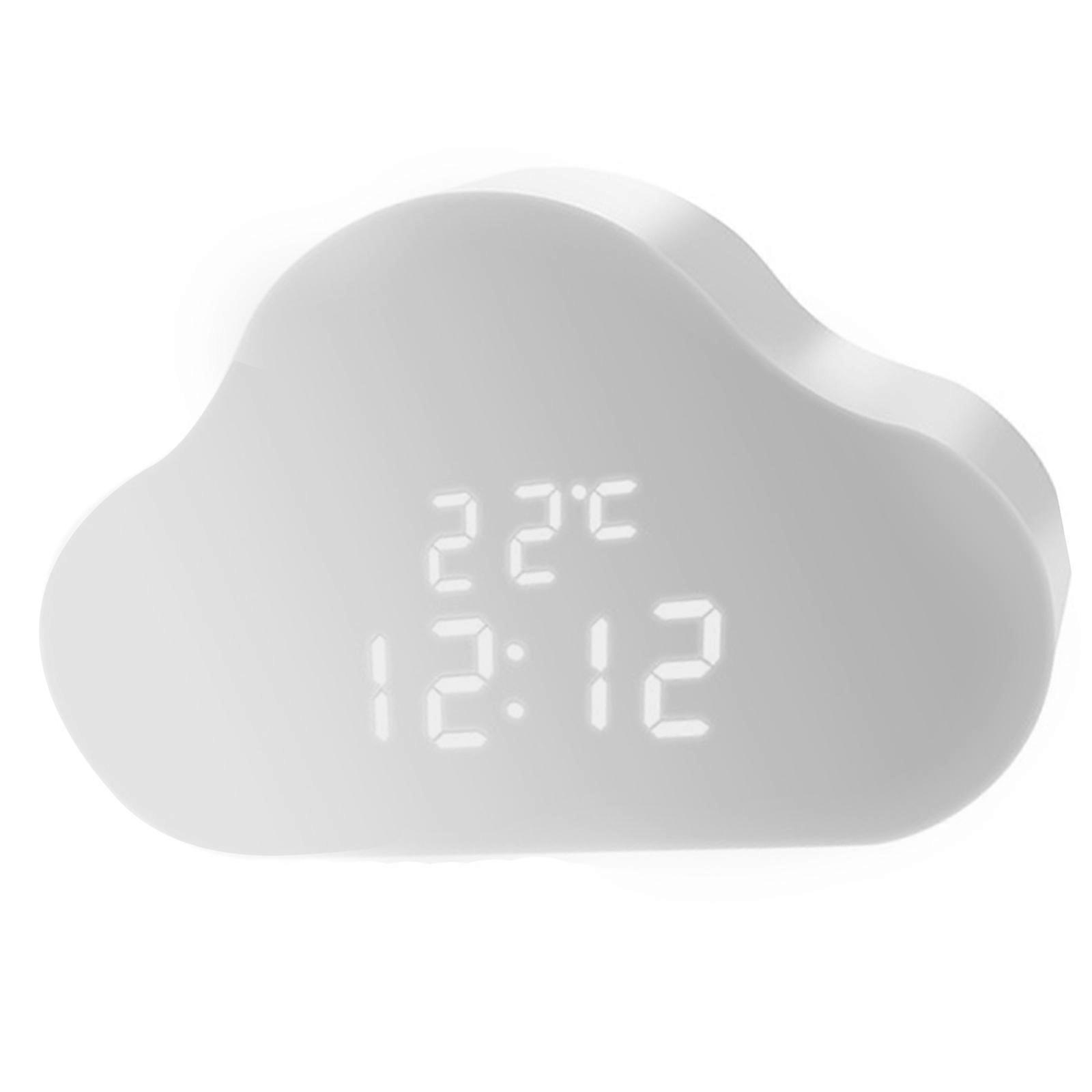 Cloud Shaped Clock With Temperature Display Function And Nightlight Dimming Option Bedside Decoration  White