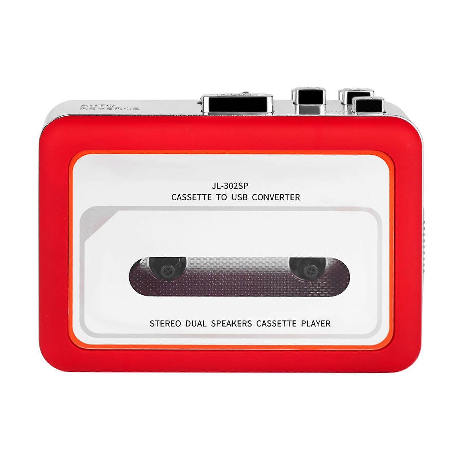 Portable Cassette Player USB Cassette Tape Player Cassette Capture to MP3 Converters Stereo Cassette Player  Red