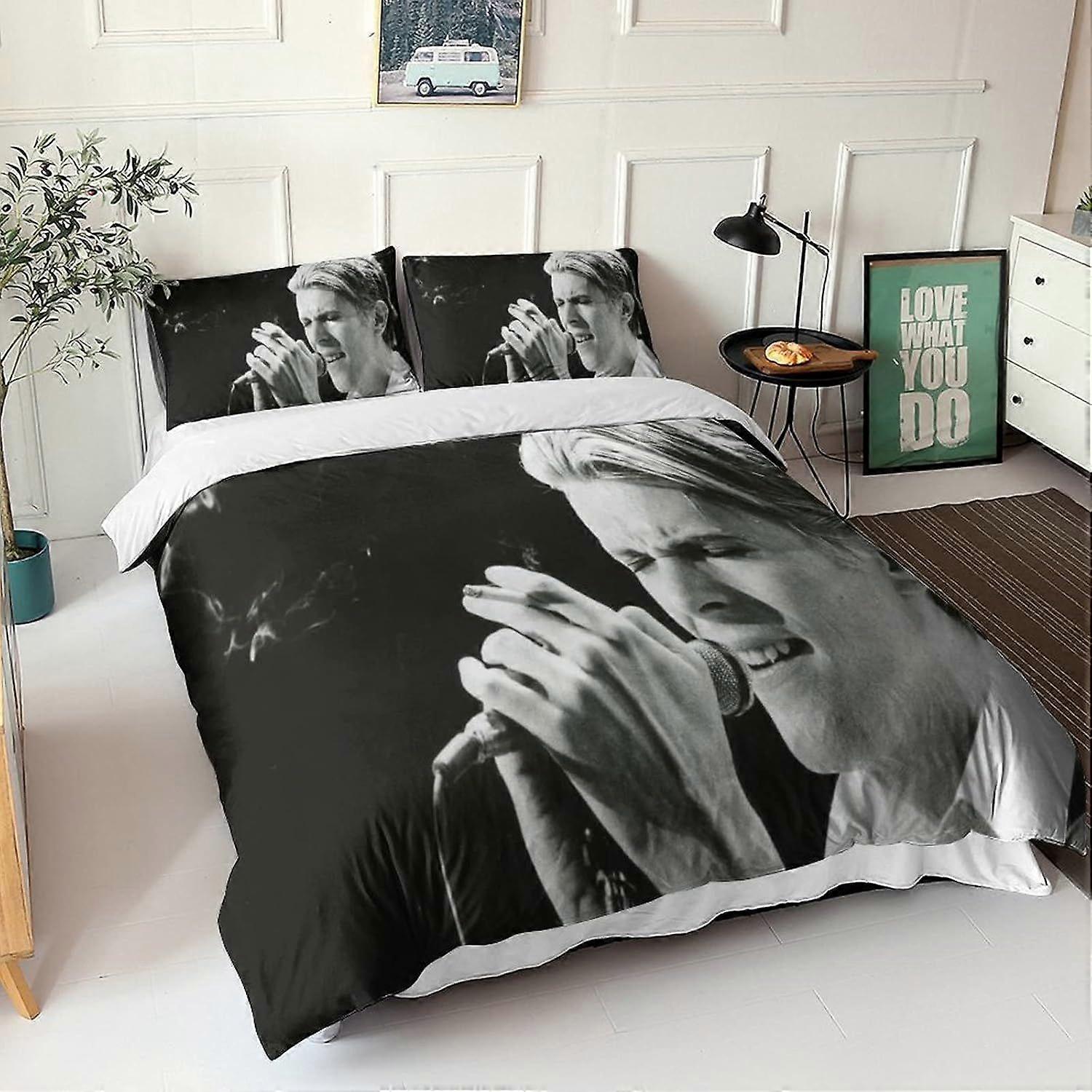 David Bowie Duvet Cover Set, 3D Rock 'n' Roll Roupa de Cama Set com fronhas de microfibra & Zipper Fecho Colcha Case Singer Efeito Impresso Rei