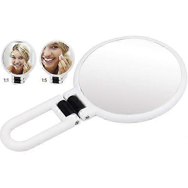 Double-sided Handheld Mirror - 5 Magnifying Mirrors - Foldable - with Handle - Round - for Makeup and Hair Styling