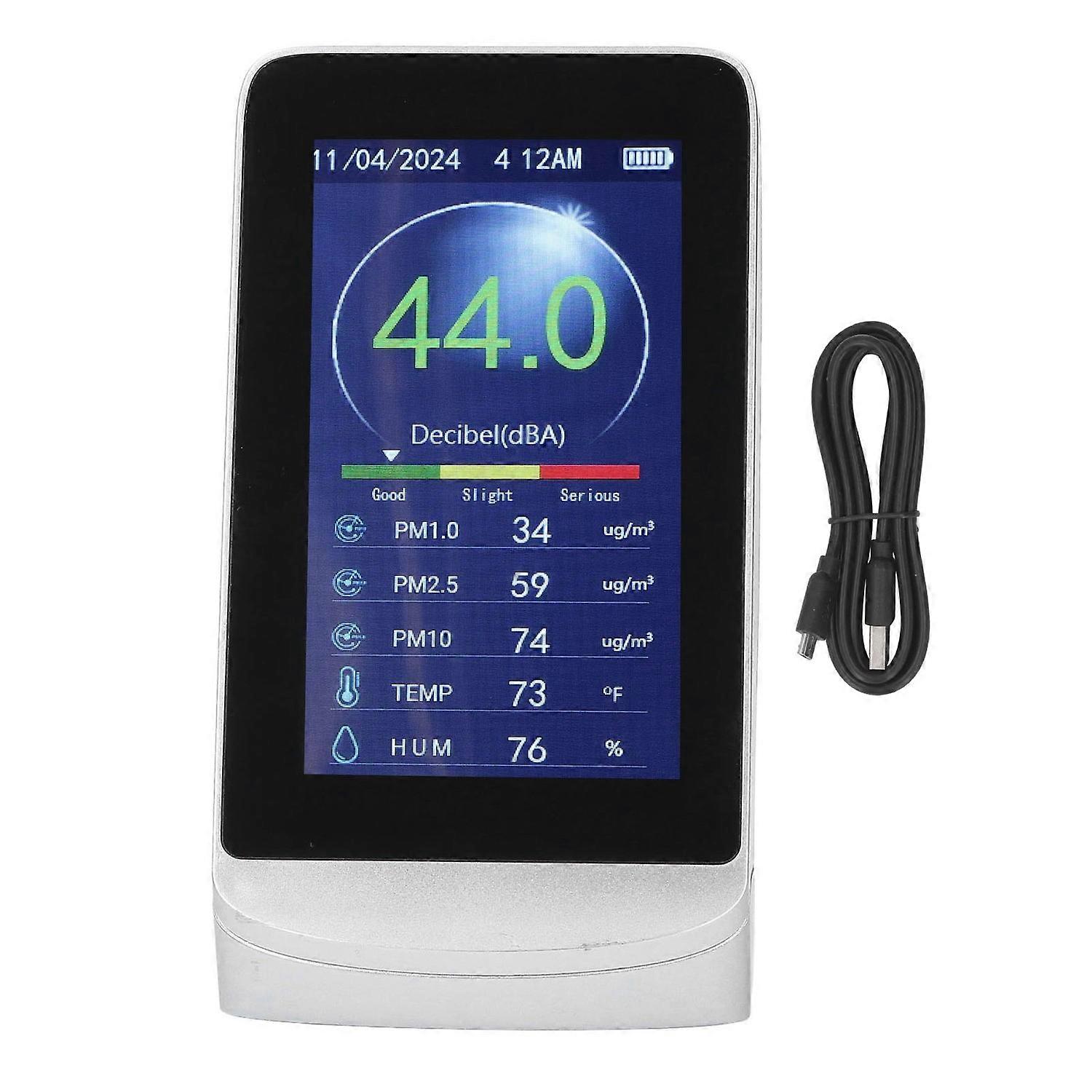 Decibel Meter Wall Hanging LCD Sound Level Reader 30‑130db Noise Time Temp Humidity PM 2.5 1.0 10 Te