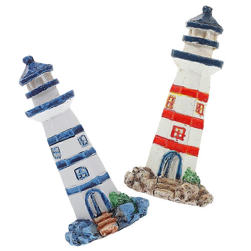 Rustic Lighthouse Resin Ornament for Living Room Assorted Decoration 2Pcs