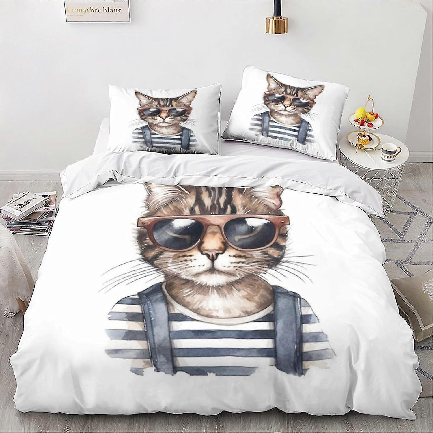 LikeEj Cat Povlečení 3D Anime Tištěná Sada Povlečení 3ks Mikrovlákno Roztomilý Povlak Na Přikrývku Se Zipem Uzavření Král