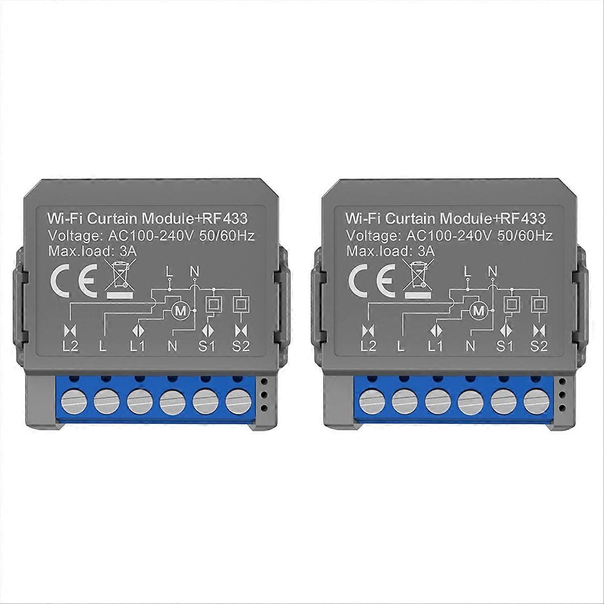 2Pcs Tuya WiFi Smart Curtain Switch Module with RF433 Remote