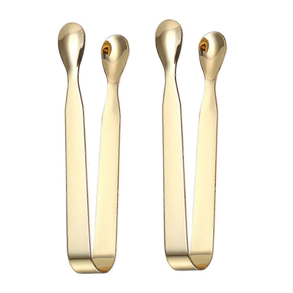 2pcs Stainless Steel Sugar Cube Tongs with Gold Plating, Rust Resistant Ice Cube Tongs for Tea and Parties