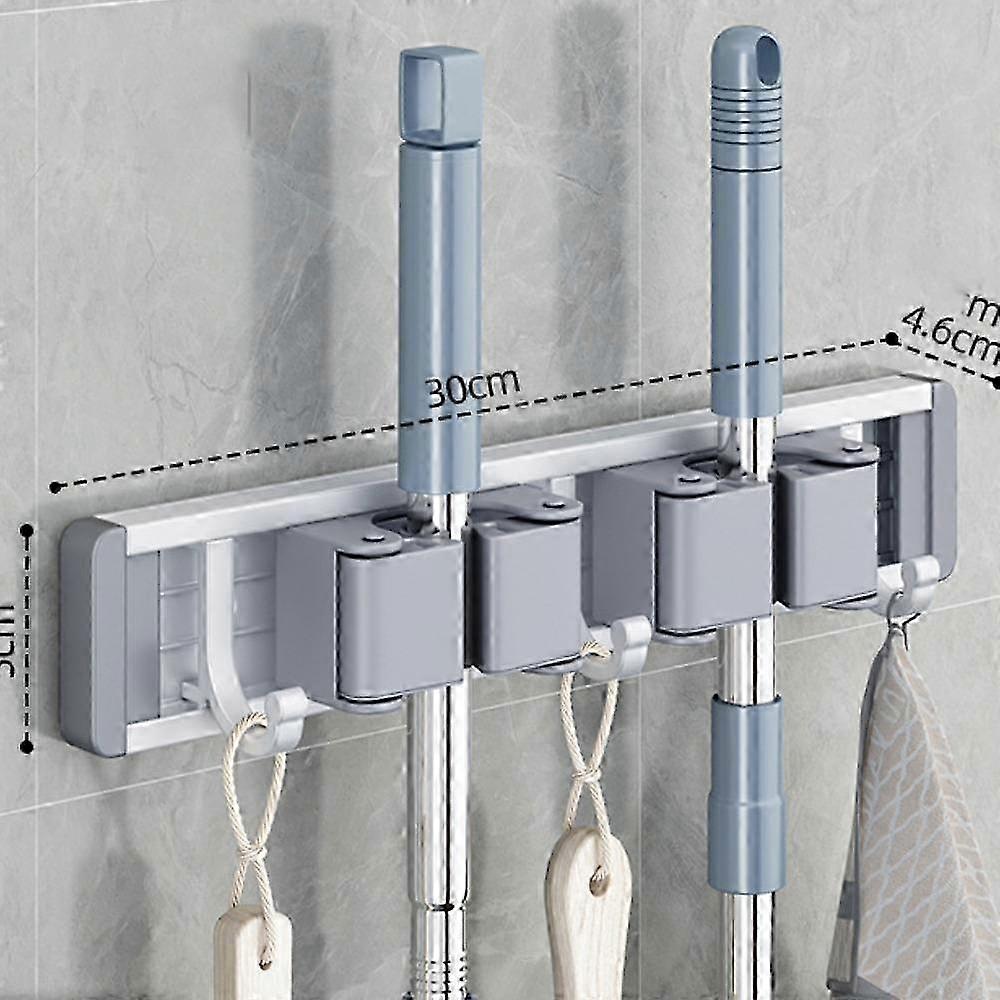Storage Rack for Mop Broom, Space-saving Hanger with Clip Hooks for Bathroom