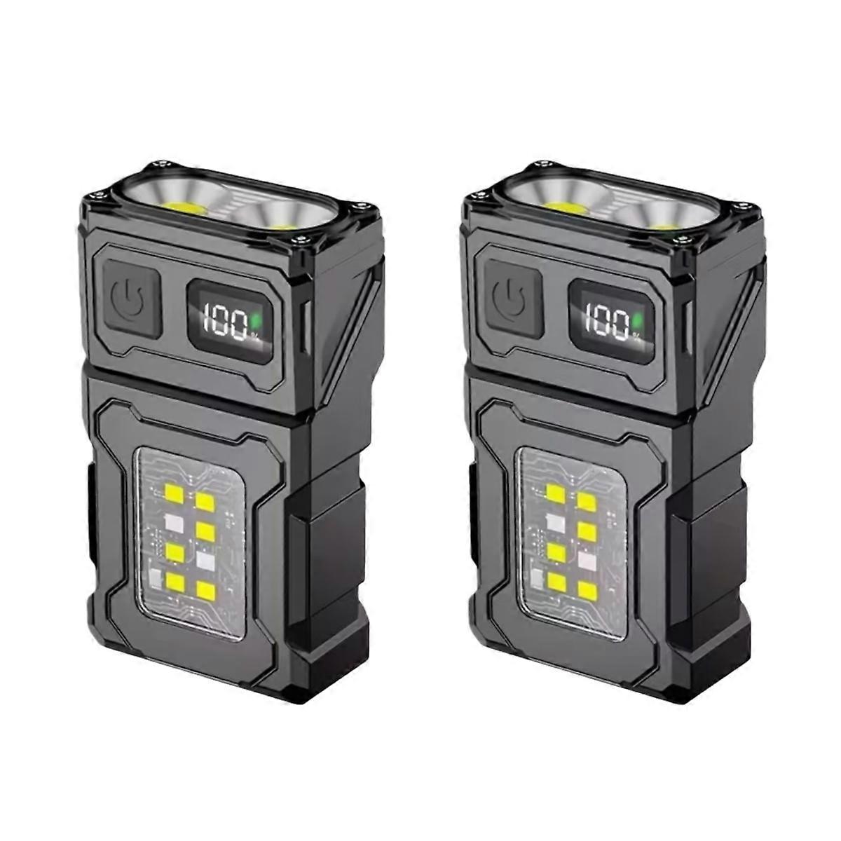 Grundig 2 Pack Multi Function Flashlights 180° Rotatable Head Magnetic Base USB C Rechargeable 1200mAh Power Bank LCD Display Portable Work Light Set