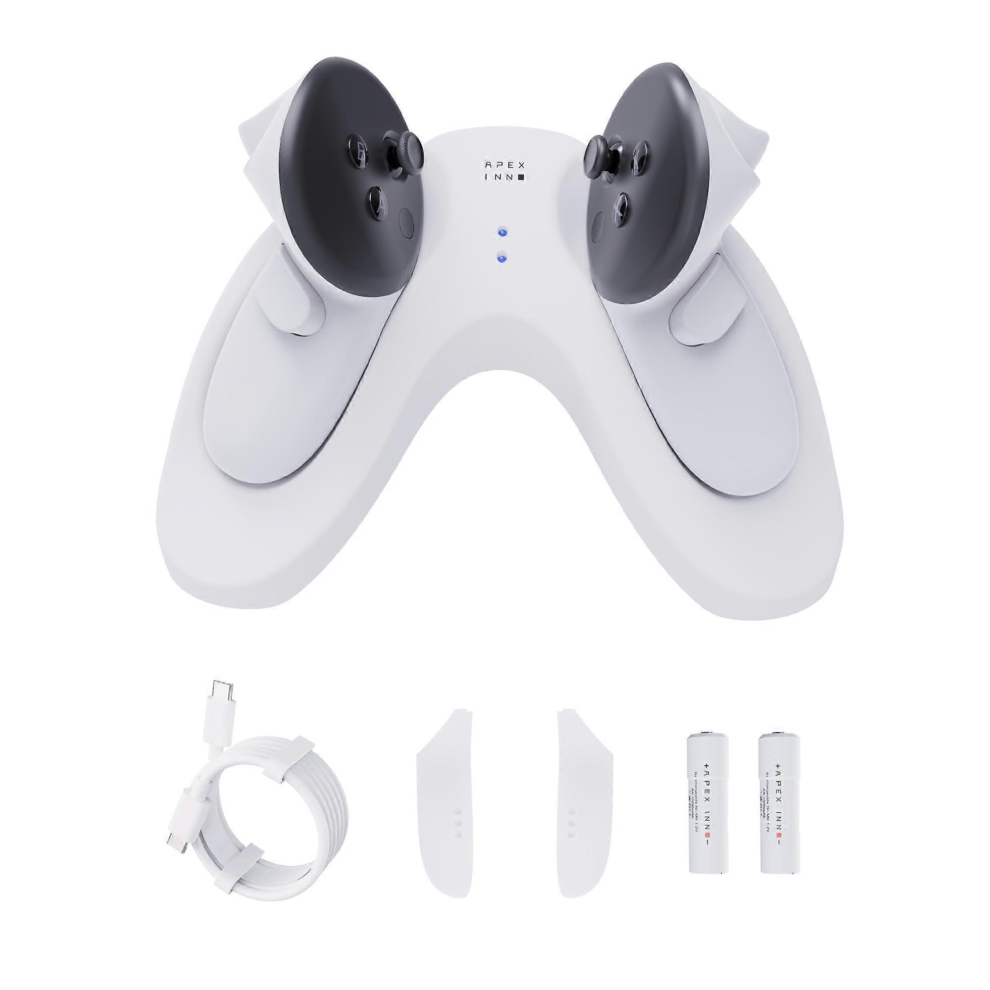 Charging Dock with Dual Controller Charger and Display Stand for Meta Quest 3, Includes 2 Batteries