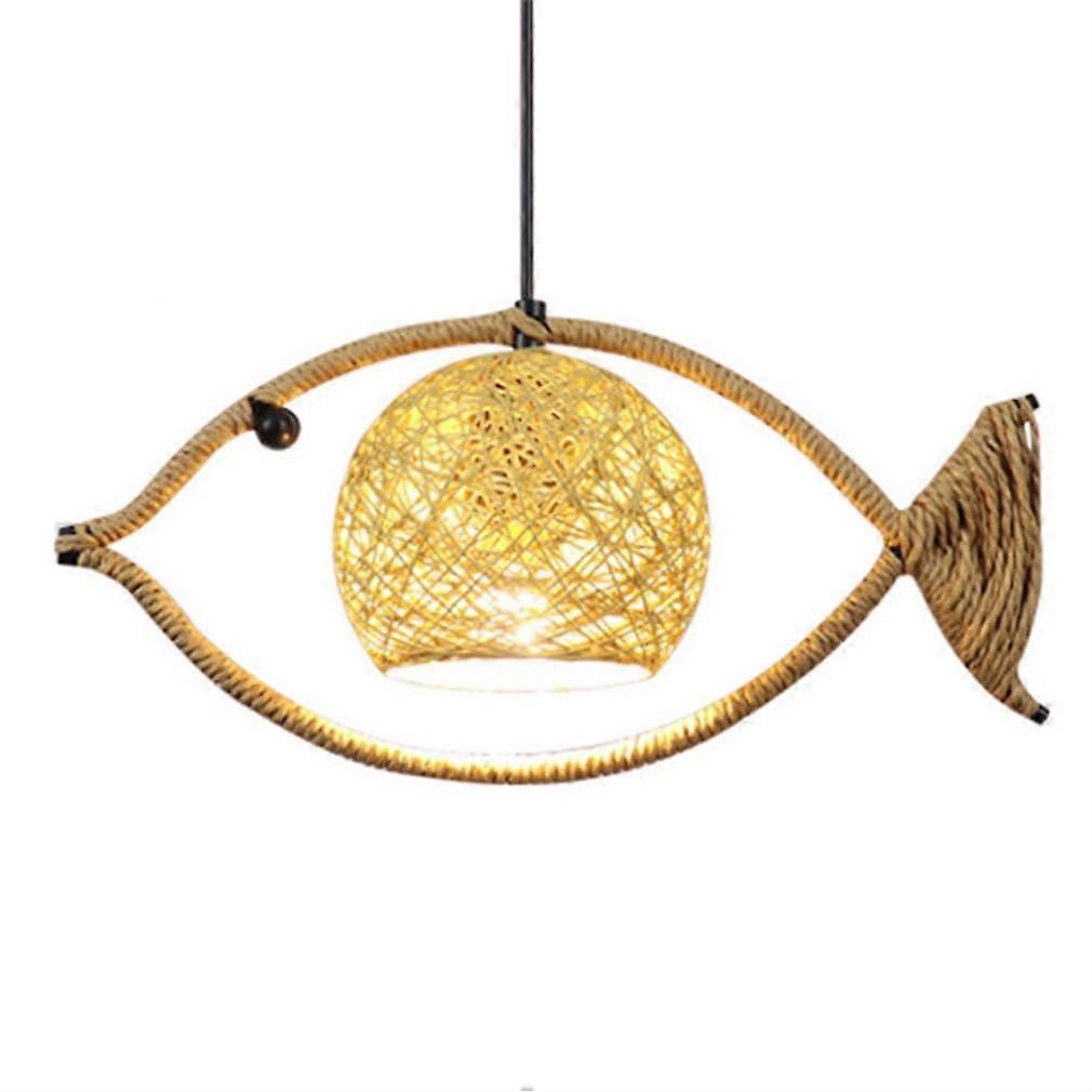 Boho Pendant Light Handwoven Hemp Rope Chandelier Rustic Farmhouse Ceiling Fixture 15.7' Fish Shape