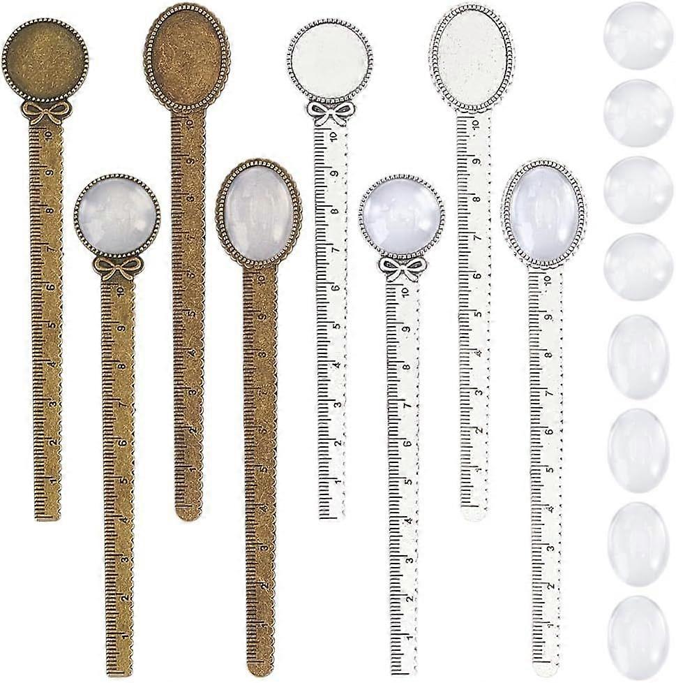 8 Pcs Cabochon Bookmark 2 Styls Owl Shape Animal Bookmarks with Round Tray Tibetan Alloy Makings Sets for DIY Reading Lovers Bookmark Craft Making Tra