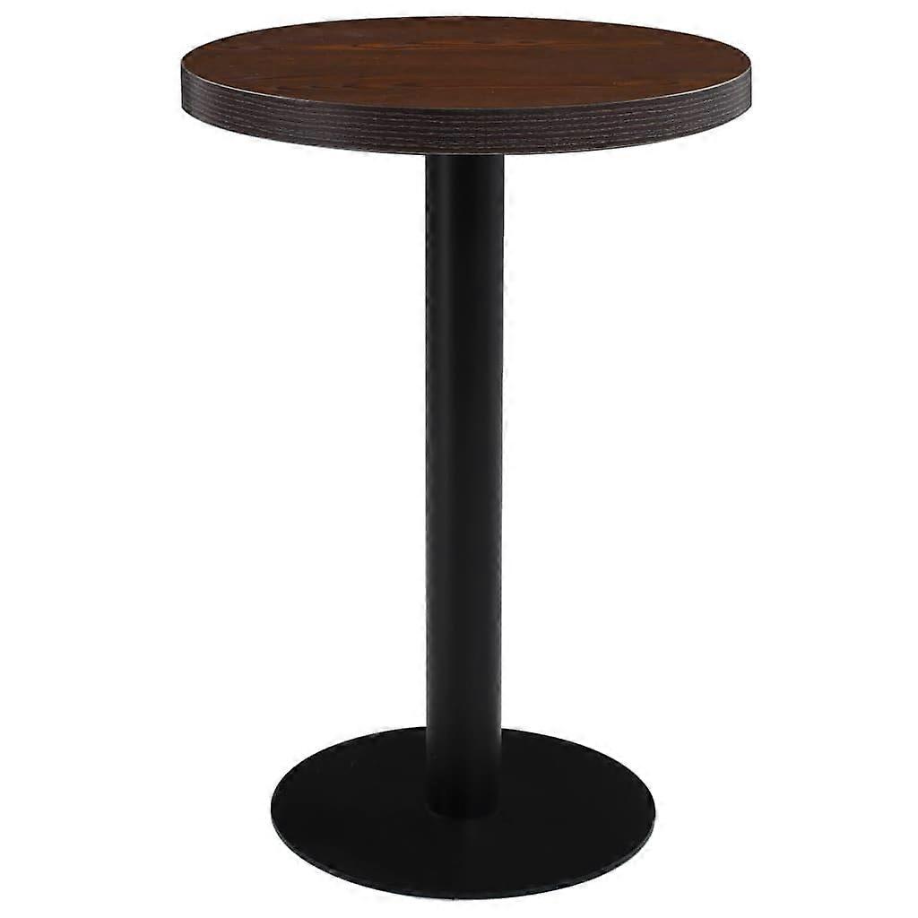 Round Bistro Table with Durable Steel Legs, Dark Brown MDF  for Kitchen and Small Spaces