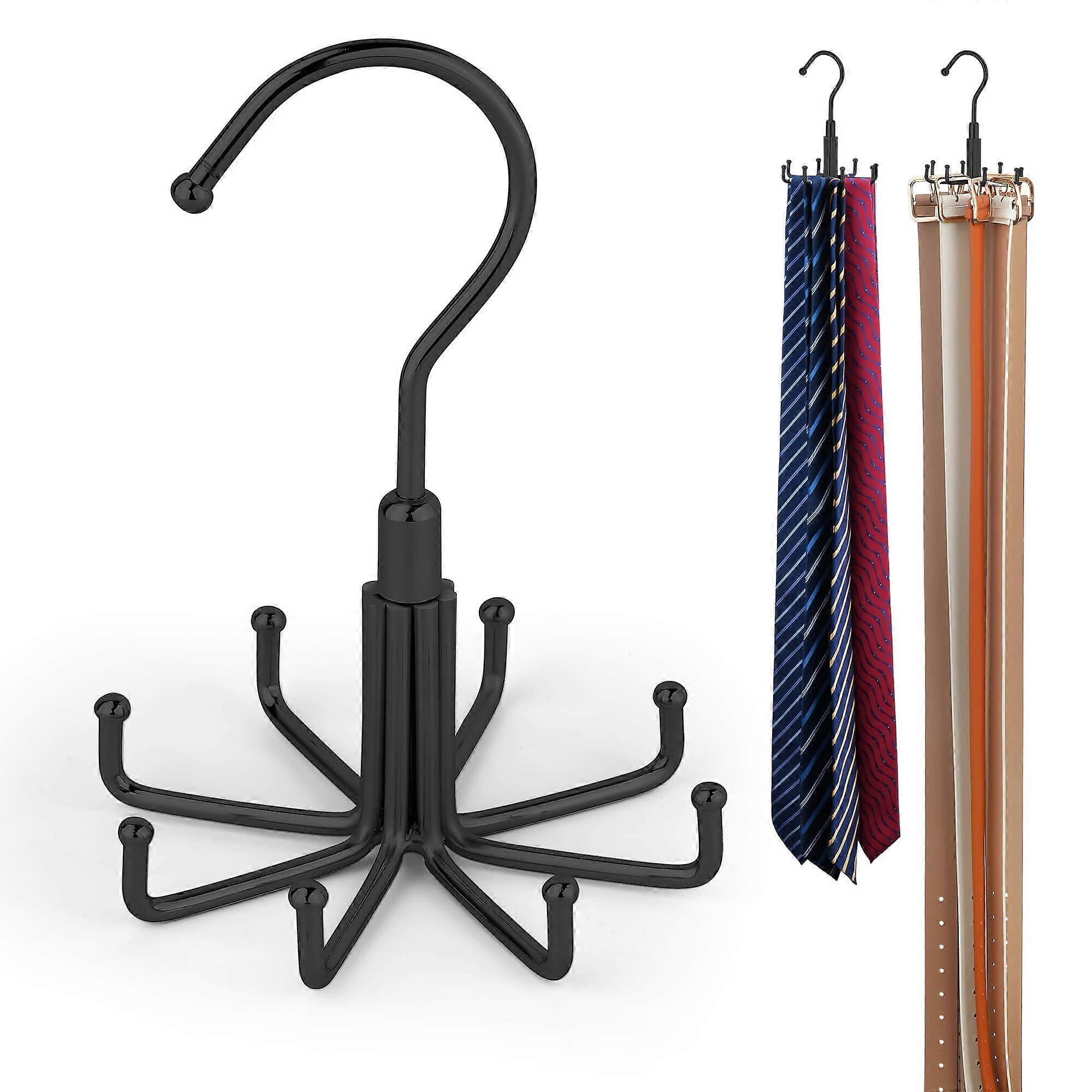 Tie Rack and Belt Hanger 2 in 1 Design with 360° Rotating Hook SpaceSaving Closet Organizer Black