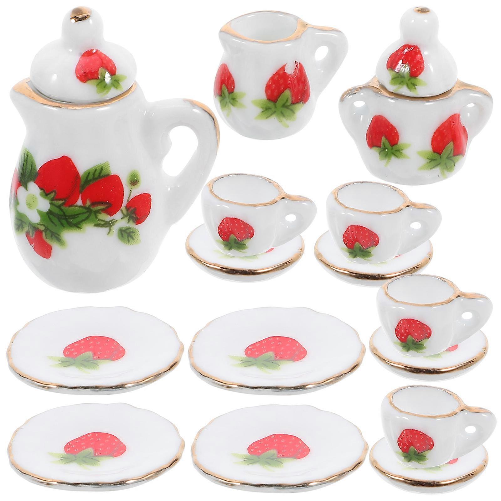 Ceramic Porcelain Tea Ware Set Doll House Decor for Kids 1Set