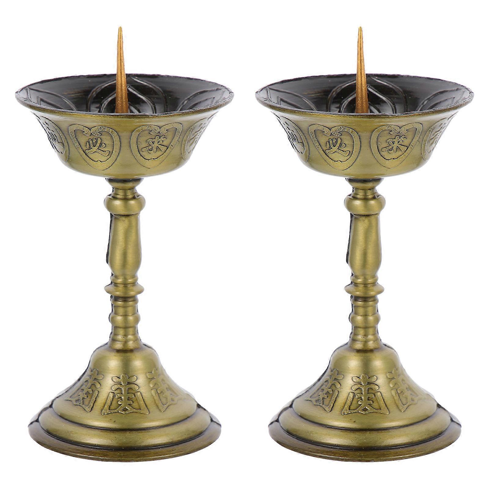 2pcs Religious Candle Holder Lotus pattern Temple Candle Stand Unique Alloy Candlestick