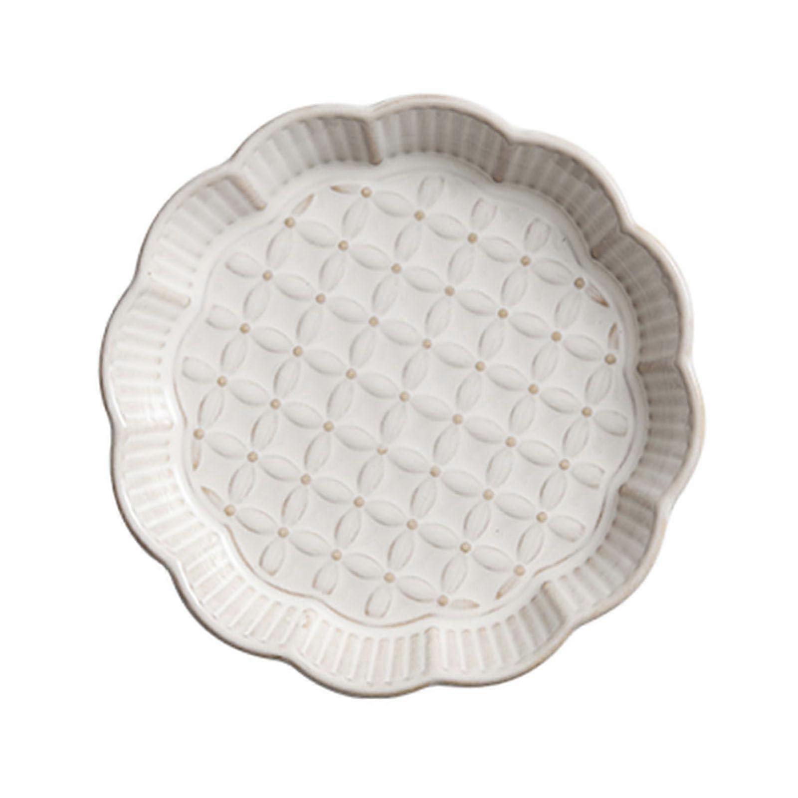 Ceramic Dinner Plates Microwave Dishwasher Safe Embossed White Salad Pasta Plates Multiple Sizes