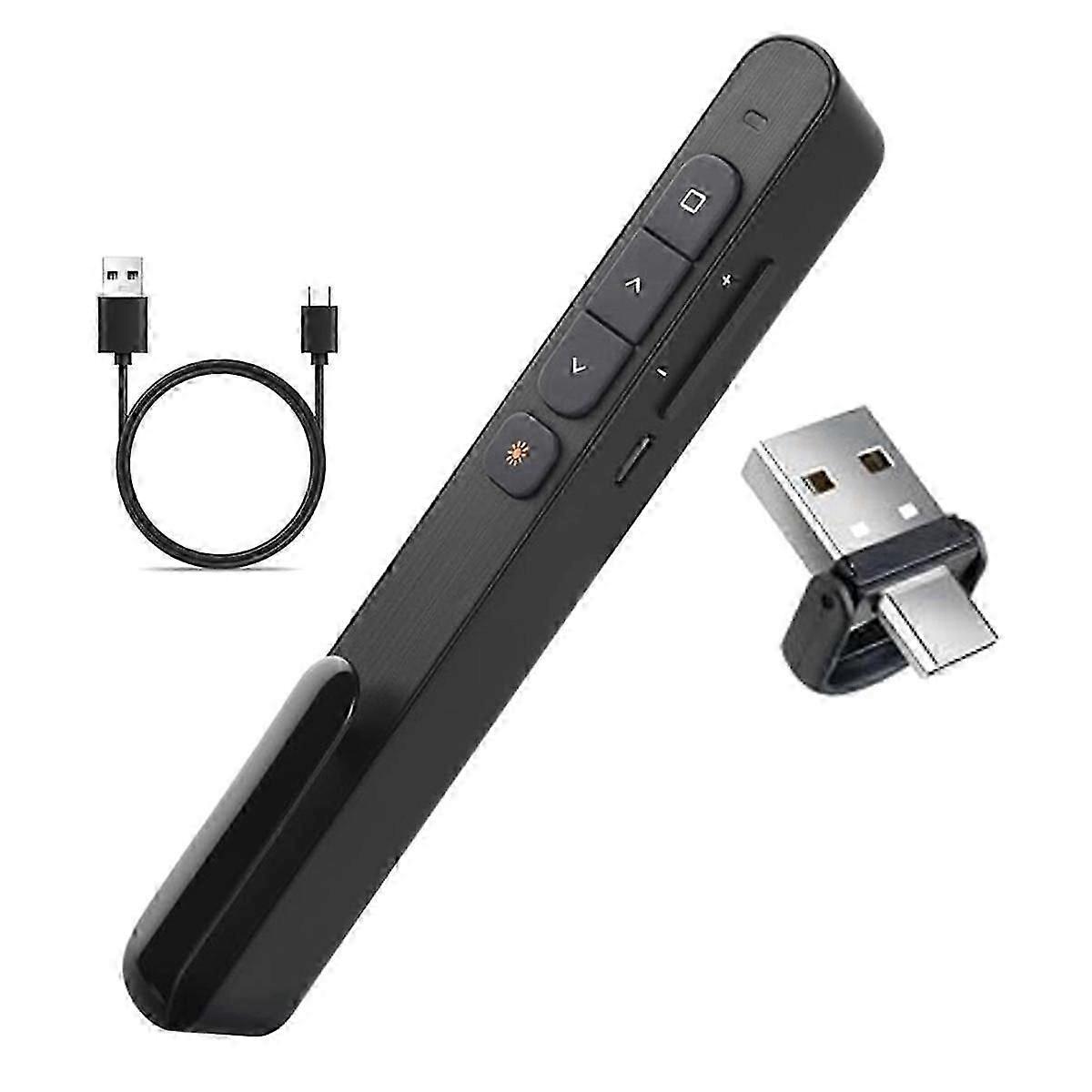 Rechargeable Smart Presenter Type-C/USB Dual Receiver Presenter Wireless Preset PPT Slide Clicker Pusher
