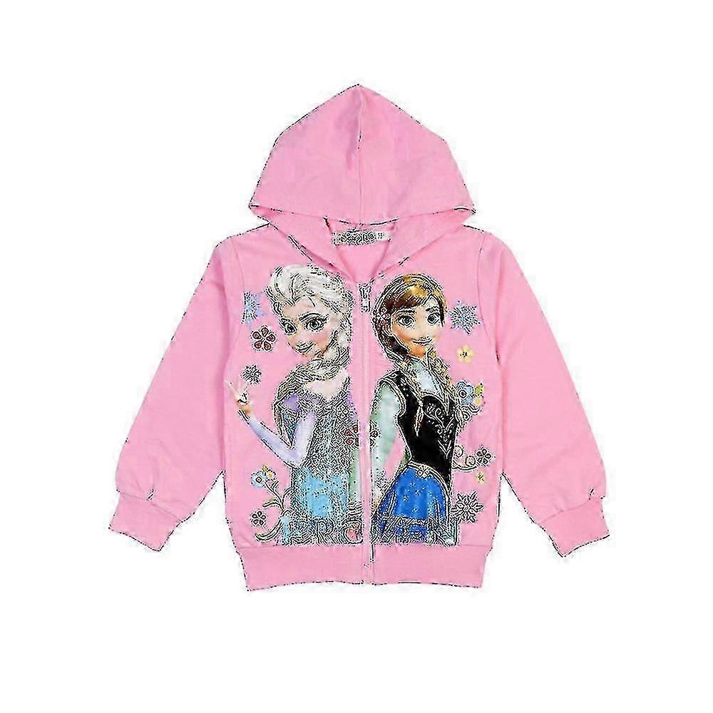 25-26 Frozen Elsa Anna Print Long Sleeve Hoodie Jacket Kids Girls Casual Hooded Coat Full Zip Outerwear