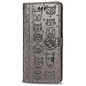 Case For Iphone 13 Grey-cat And Dog Embossed Leather Case Cat No5427