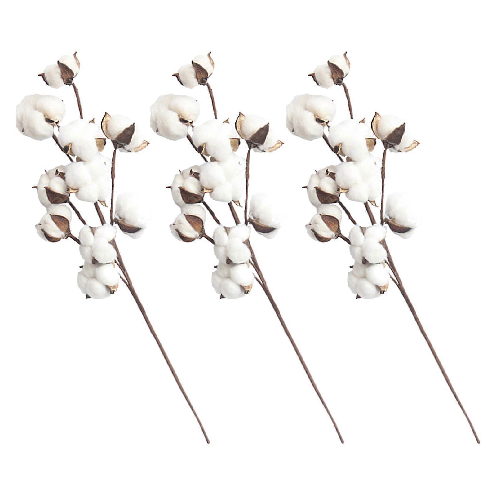 Artificial Cotton Branches Dried Cotton Stems for 6Pcs Rustic Decor