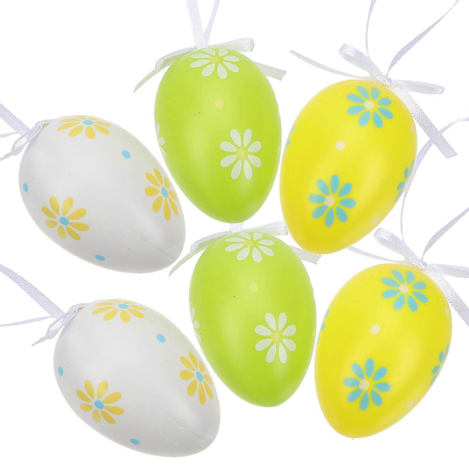 6pcs Easter Decorations Hanging Easter Egg Ornaments Plastic Hanging Eggs Easter Party Supplies