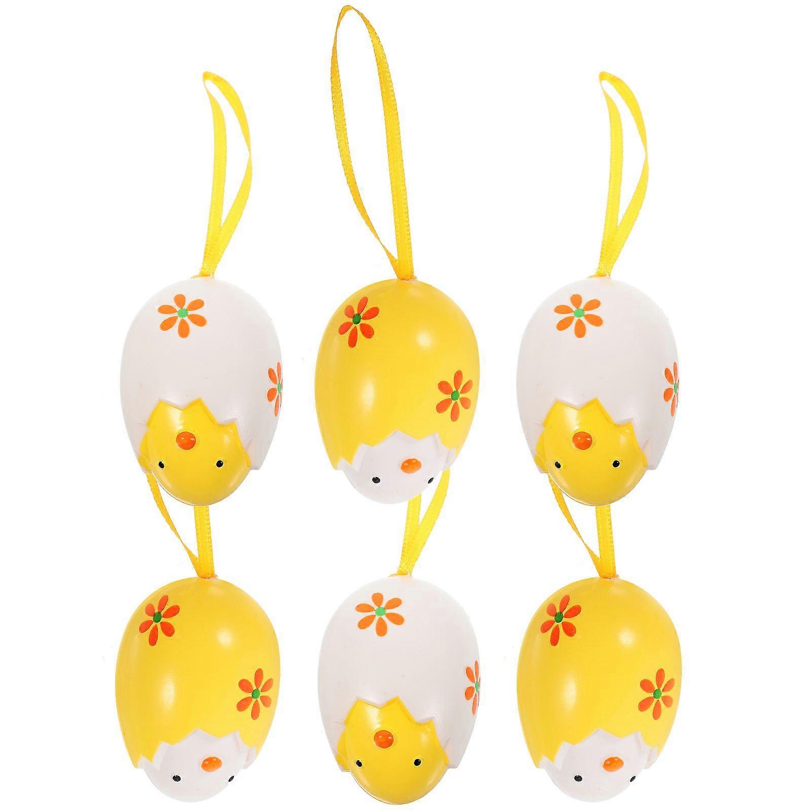 6pcs Easter Decorations Hanging Easter Egg Ornaments Hanging Plastic Eggs Easter Party Supplies