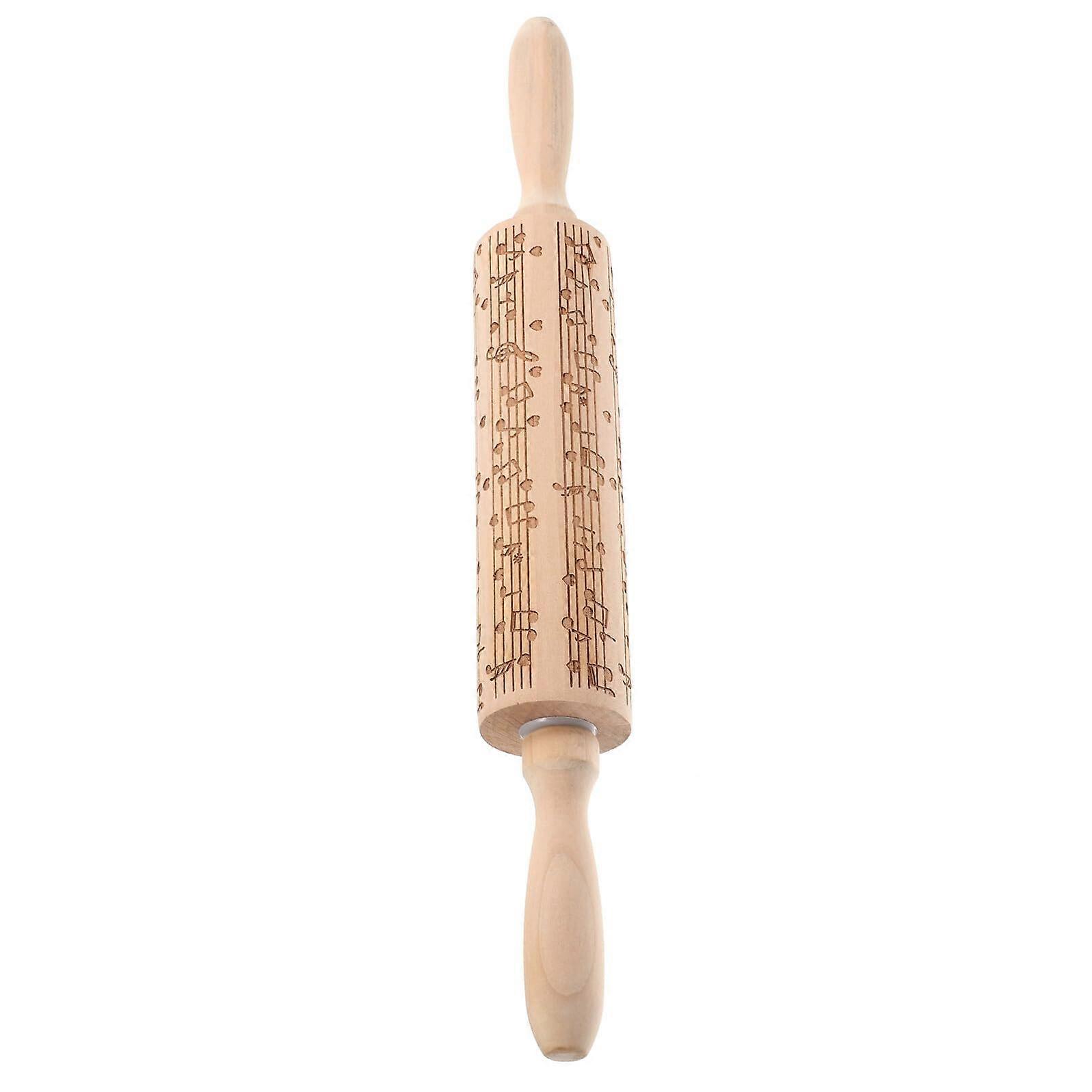 Embossed Wooden Rolling Pin for Baking with NonStick Smooth Surface and Christmas Cookie Patterns