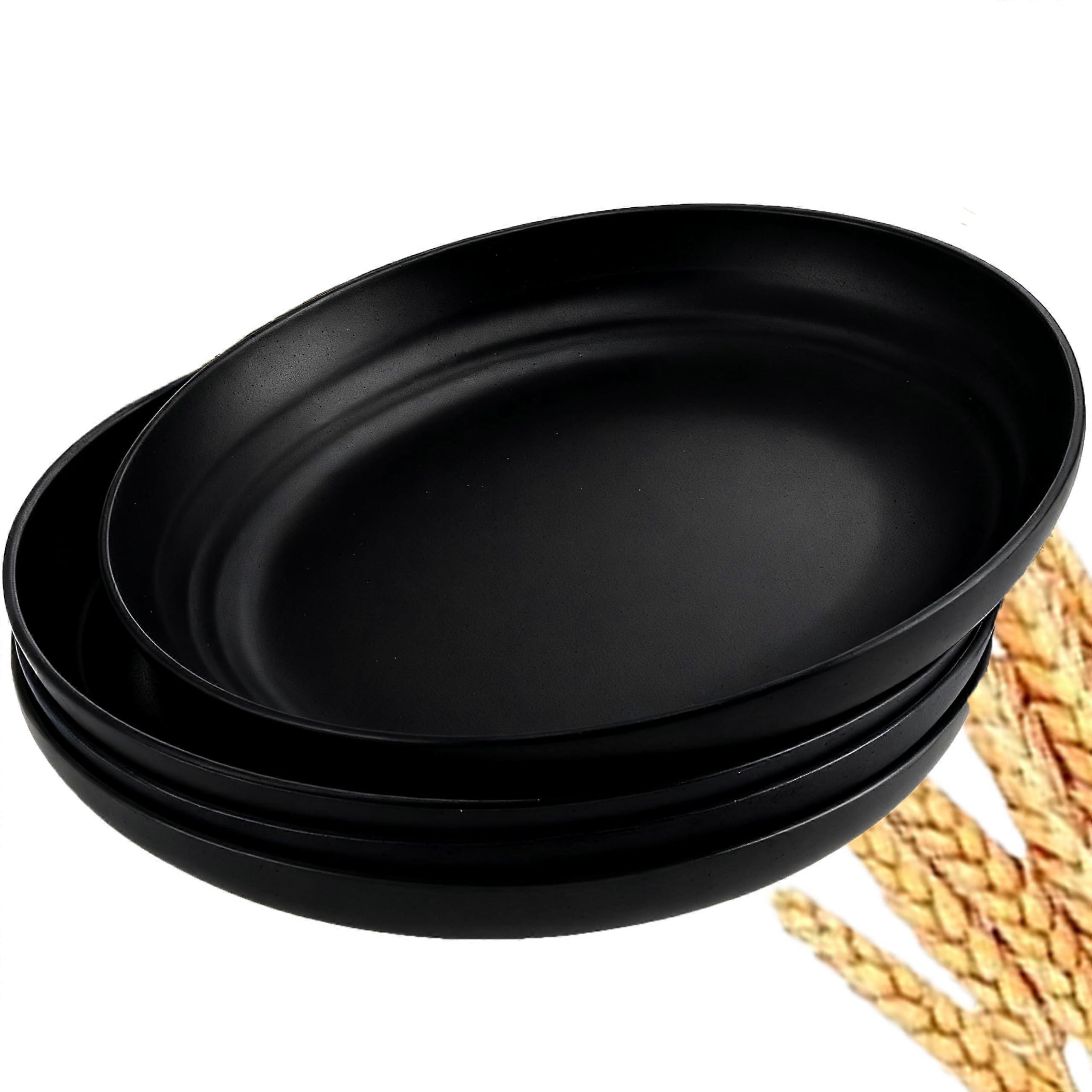 Wheat Straw Dinner Plates Set 4pcs Unbreakable Microwave Dishwasher Safe BPA  Stackable Black