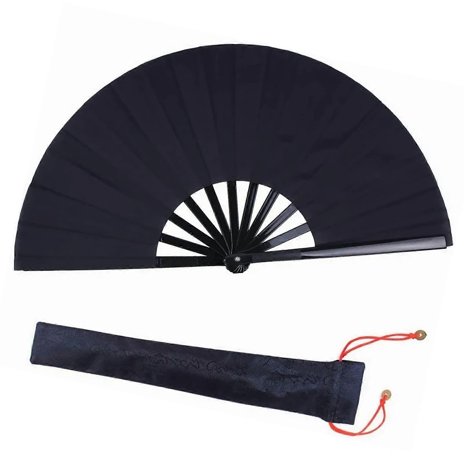 Black Kung Fu Folding Fan for Stage Performance, Durable Lightweight Chinese Dance Accessory
