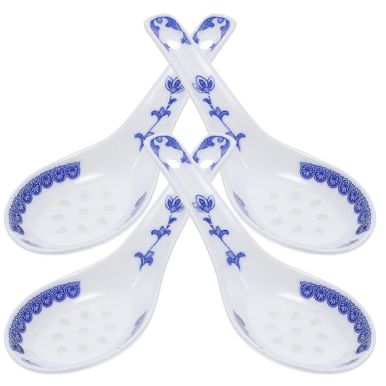 Assorted Color Ceramic Spoons Dining Decorative Use Curved Shape 4Pcs