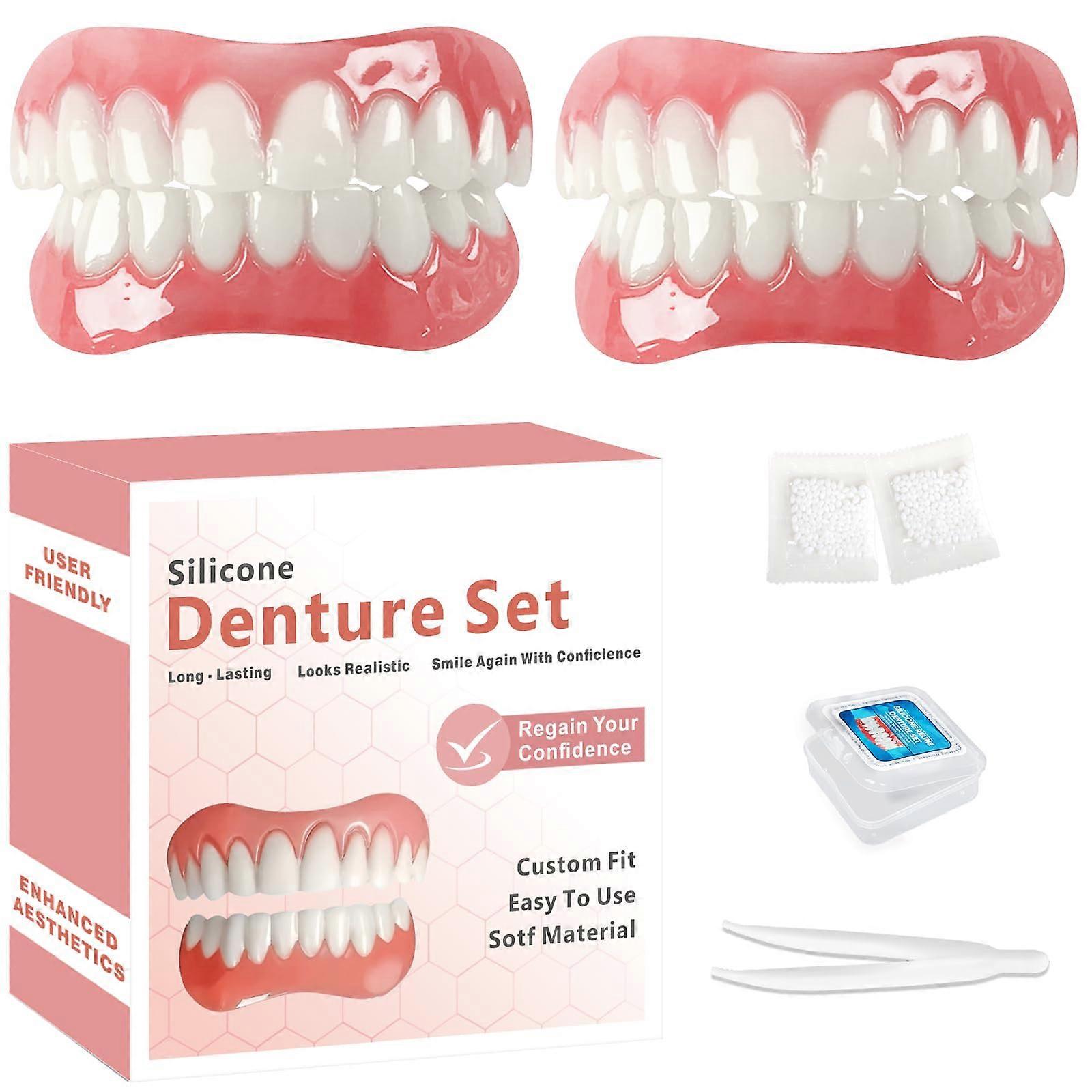 Moldable False Teeth Cosmetic Veneers, Upper and Lower Set, Natural Color, Reusable Tooth  Kit 22PCS