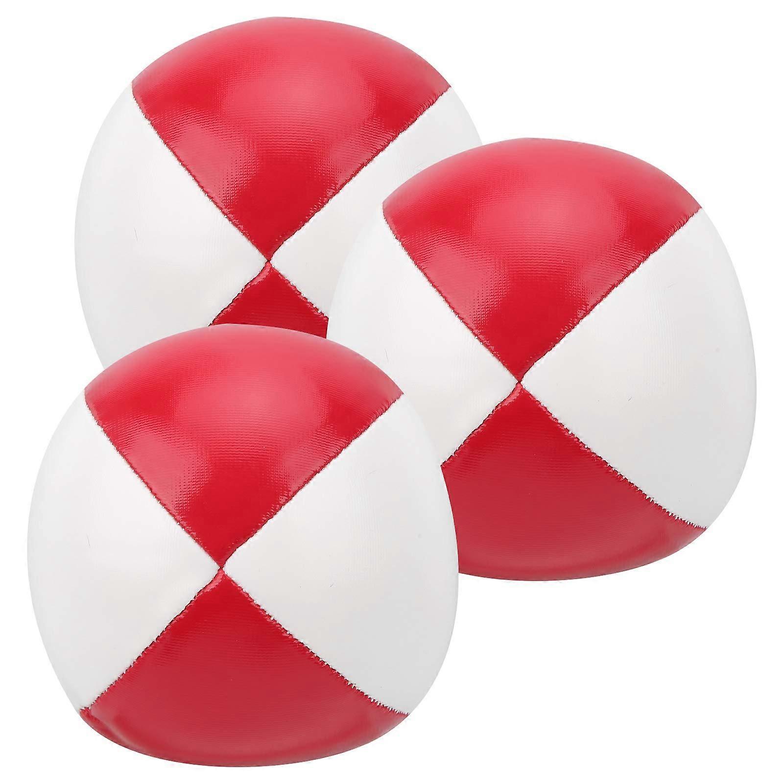 3pcs PU Leather Juggling Balls Set Soft Durable Training for Beginners and Pros Red White