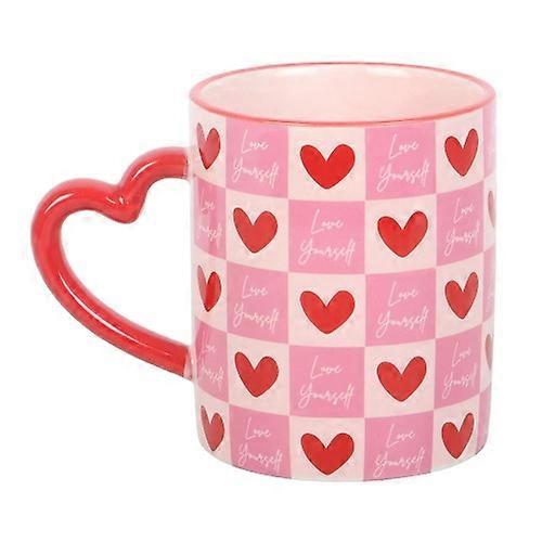 Something Different Love Yourself Checked Hearts Mug